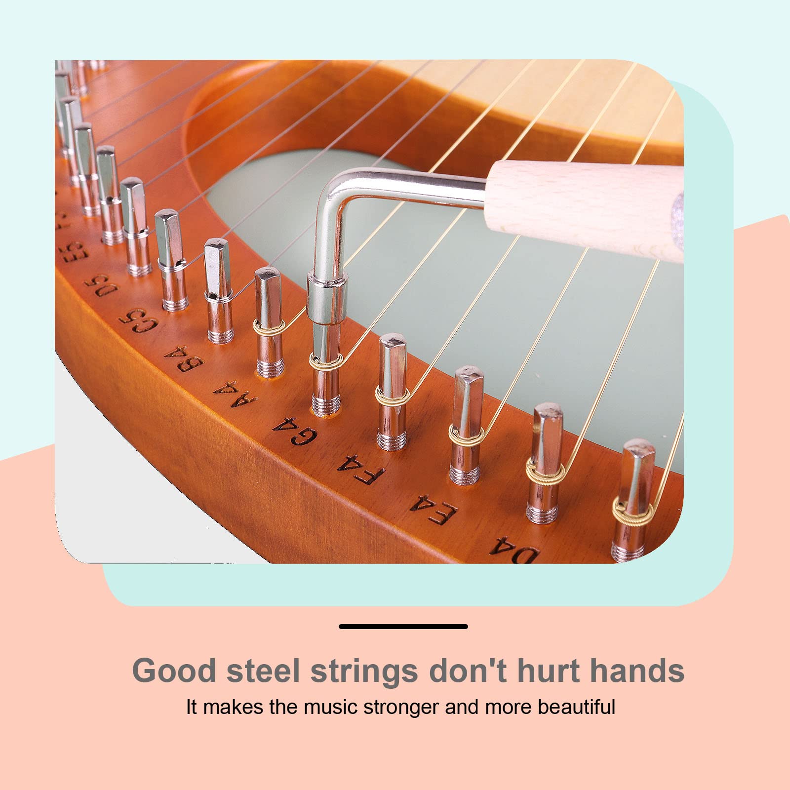 Mr.Power Lyre Harp, 21 Metal Strings Lyre Harp Gifts For Music Lovers, Beginners, Friend With Tuning Wrench, Replace String Set And Gig Bag (21 String, Natural Wood)