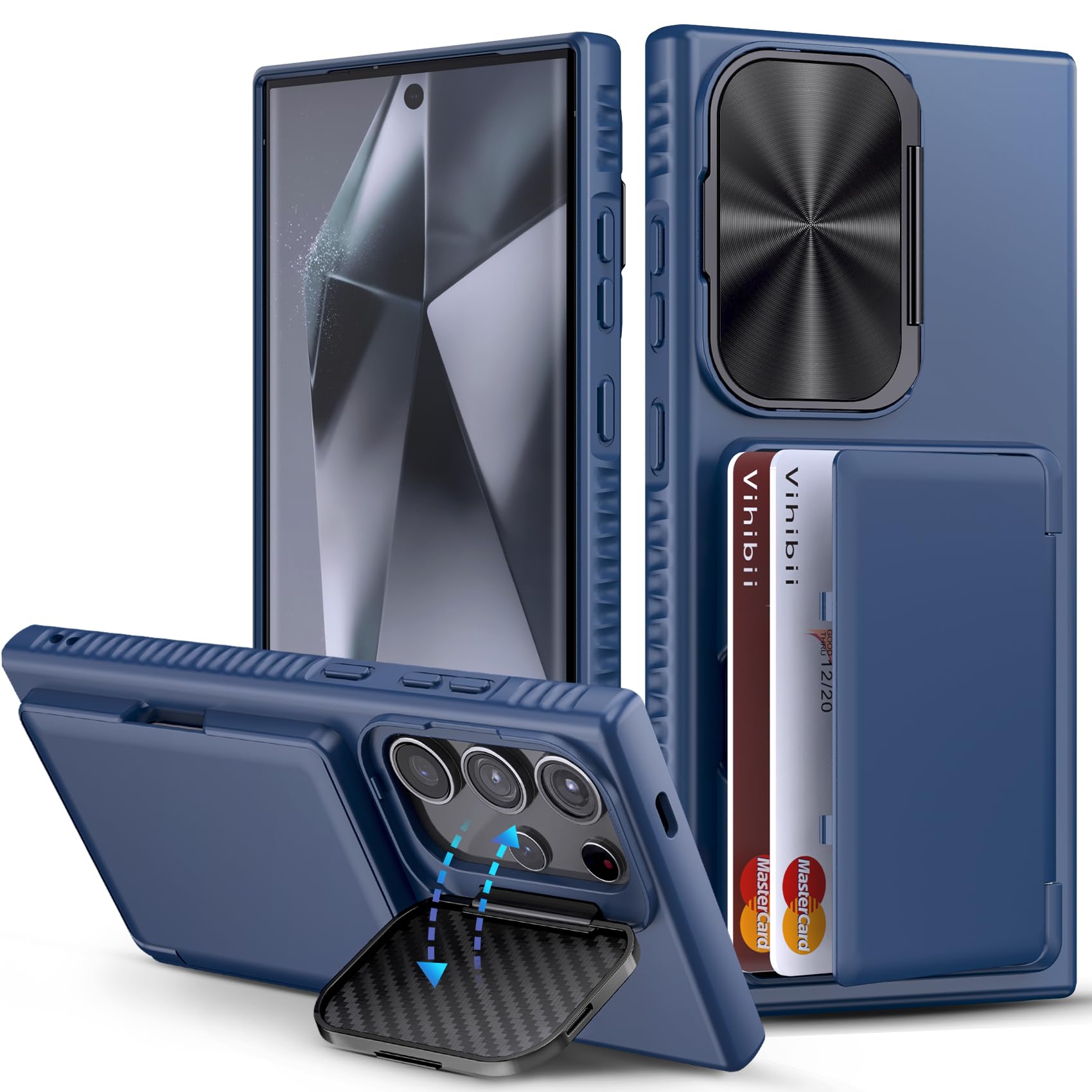 Vihibii For Samsung Galaxy S24 Ultra Wallet Case With Card Holder (4 Cards) & Kickstand & Camera Lens Cover, Military Grade Prot