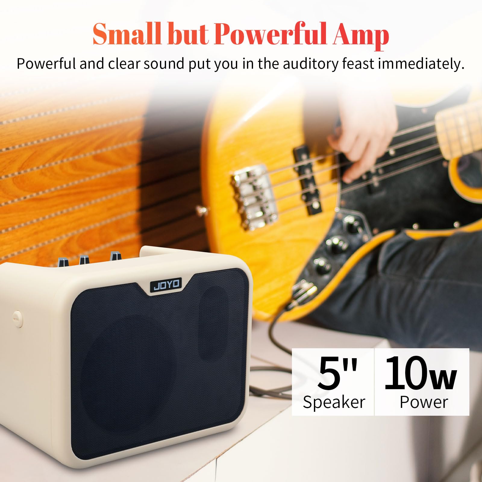 Joyo 10W Portable Bass Amplifier With 15Ft Bass Guitar Cable Mini Bass Practice Amp Battery Powered Combo Bass Amp Ma-10B Dual C