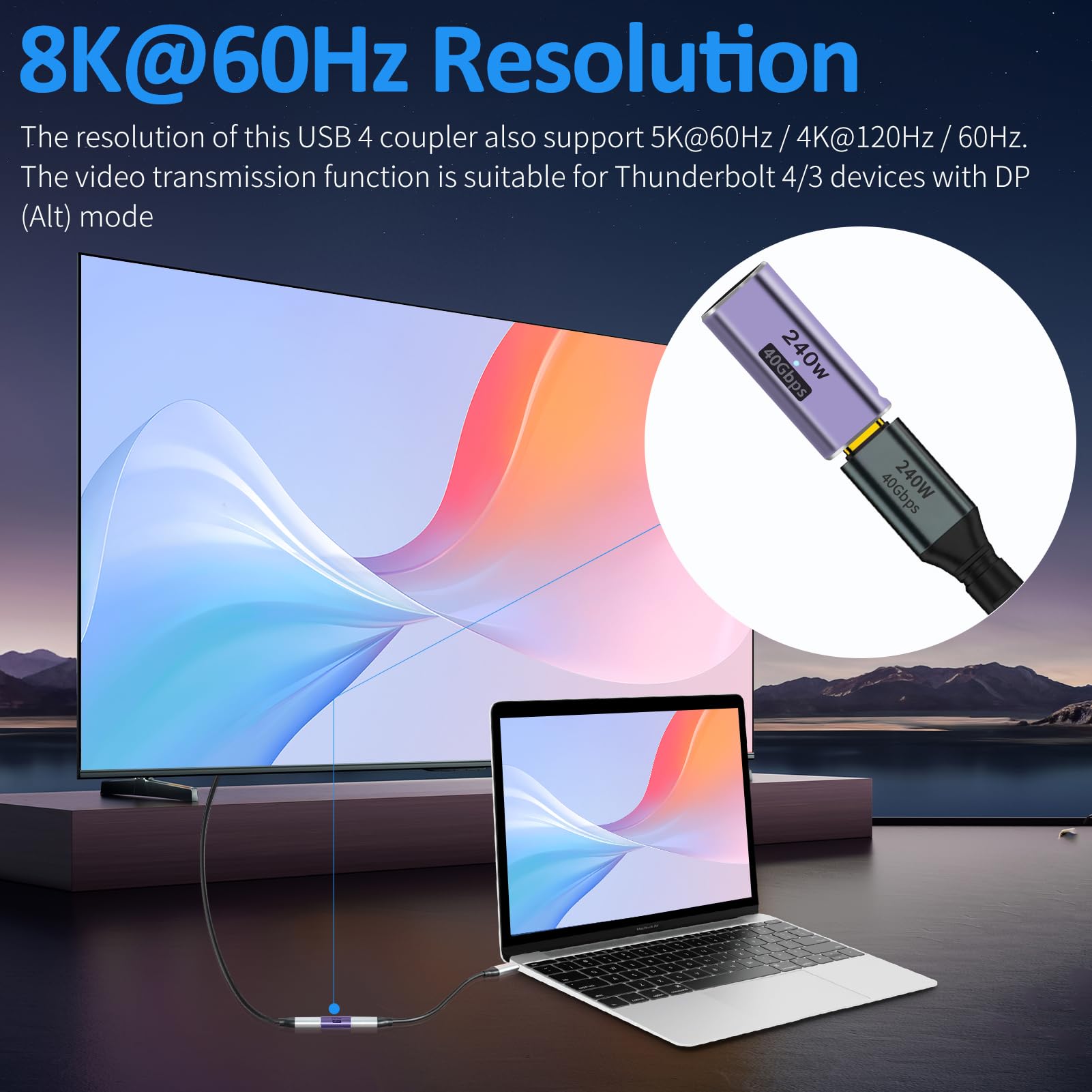 Talmosal Usb C Coupler 2Pack, 40Gbps Usb C Female To Female Adapter 240W Usb 4 Coupler Type C Coupler 8K@60Hz, 5K@60Hz, 4K@120Hz