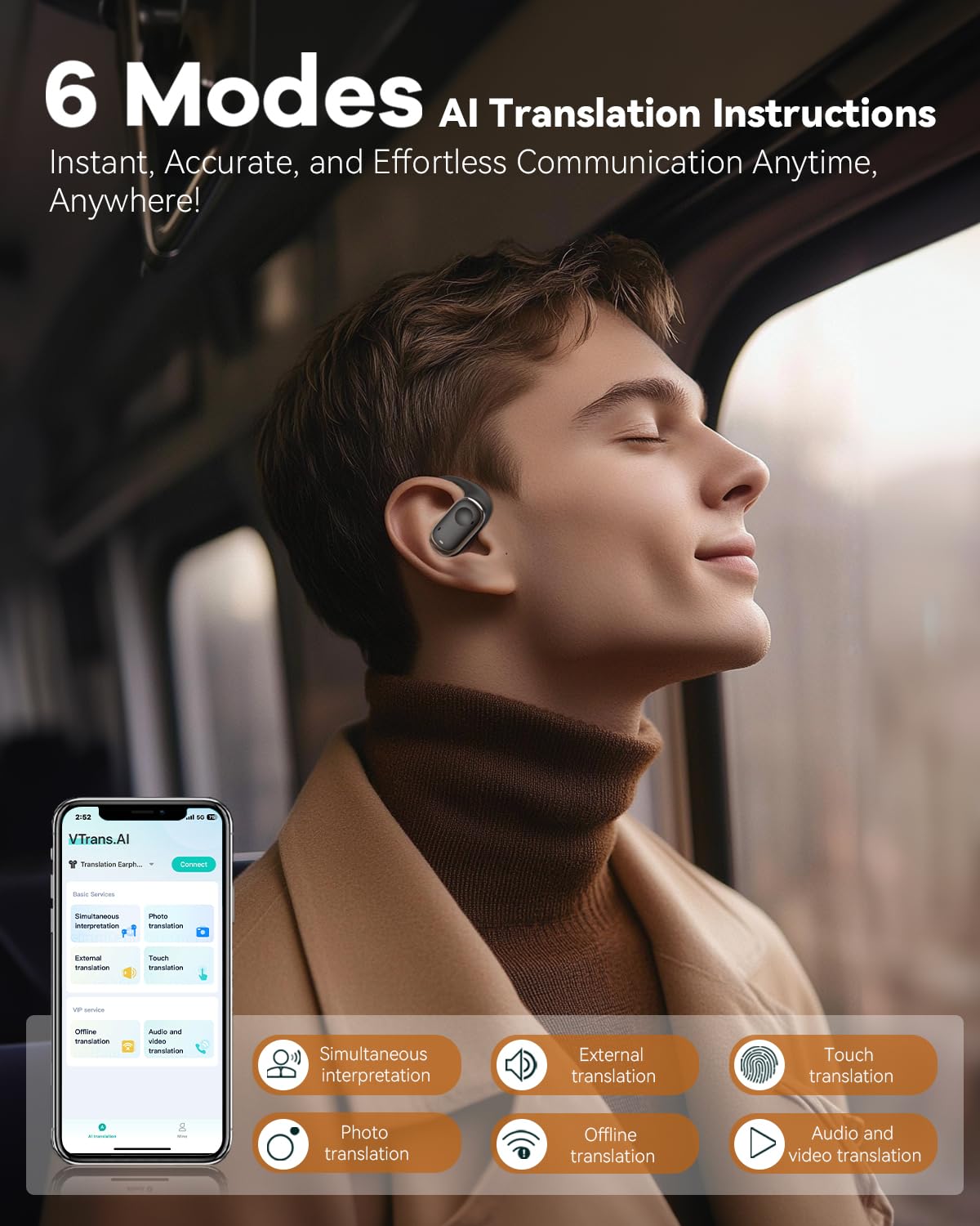 Ai Translator Earbuds Real Time,70 Playtime 150 Languages Translation Earbuds,3-In-1 Translating Earbuds With 6 Modes,Translatio