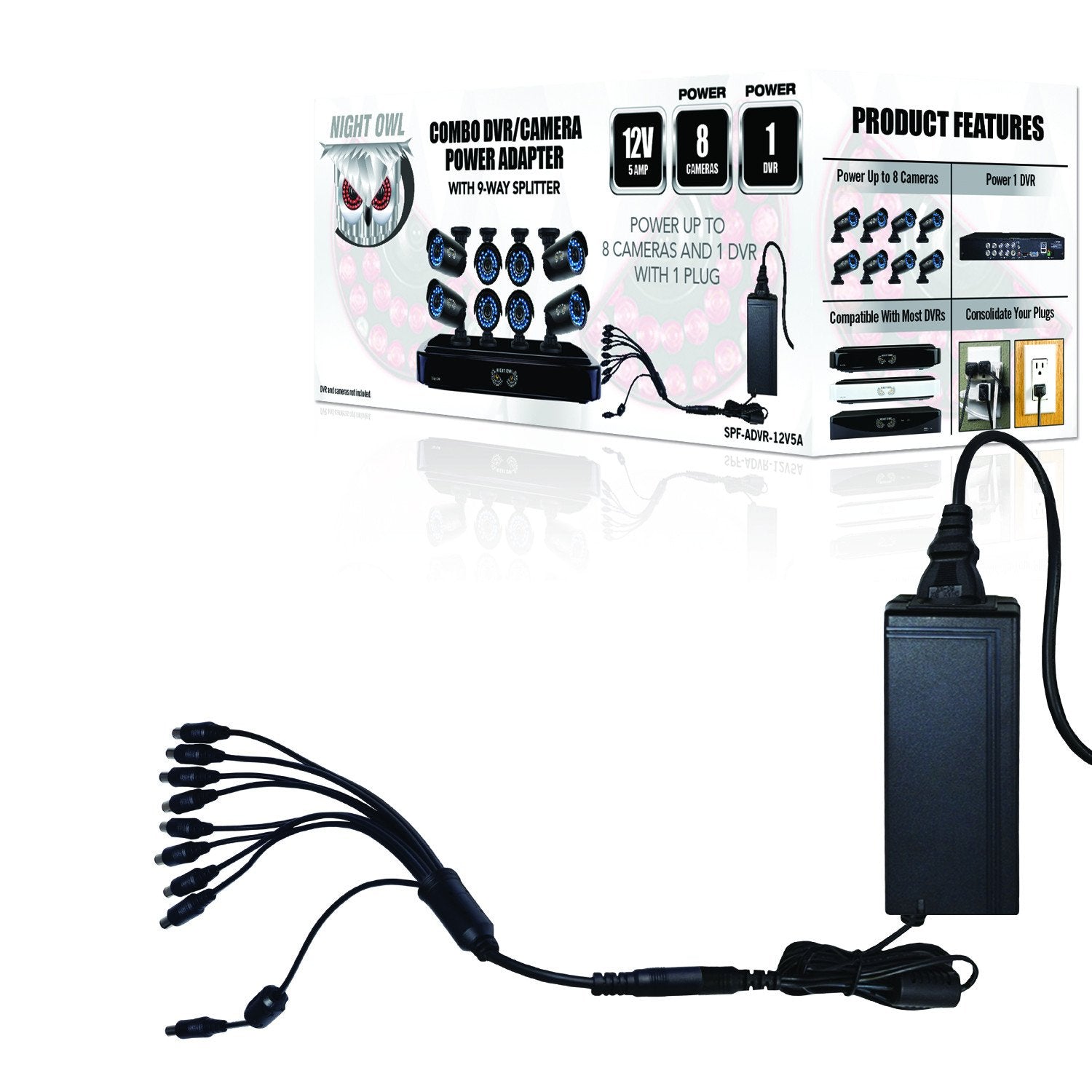 Night Owl Security Combo DVR/Camera Power Adapter with 9Way Power Splitter