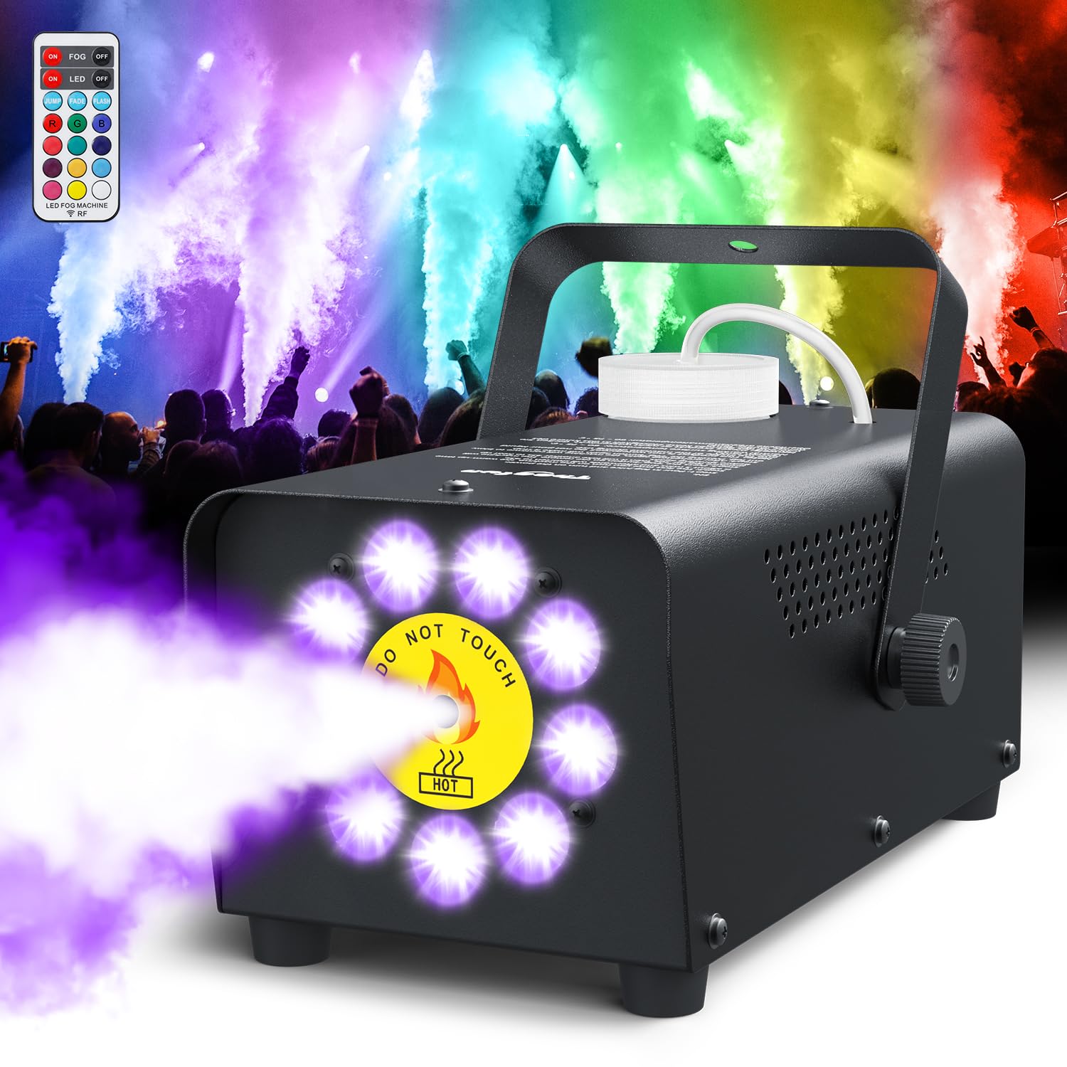 Smoke Machine, Theefun Fog Machine 2500Cfm With 9 Led 12 Color Lights Strobe Effect Portable 350Ml Big Tank Capacity Stage Smoke
