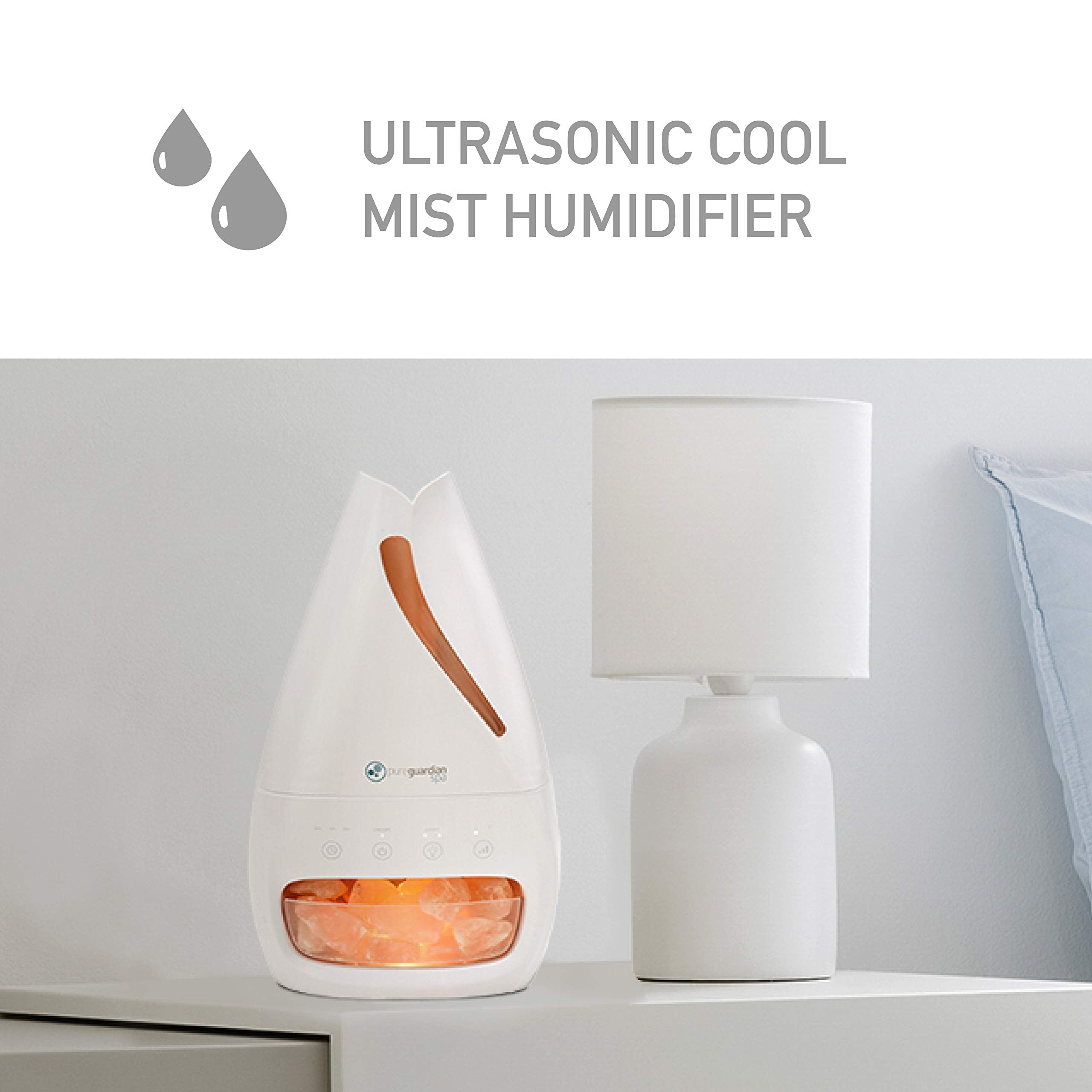 Pureguardian Himalayan Salt Lamp, Ultrasonic Cool Mist Humidifier With Aromatherapy Tray H1117W White