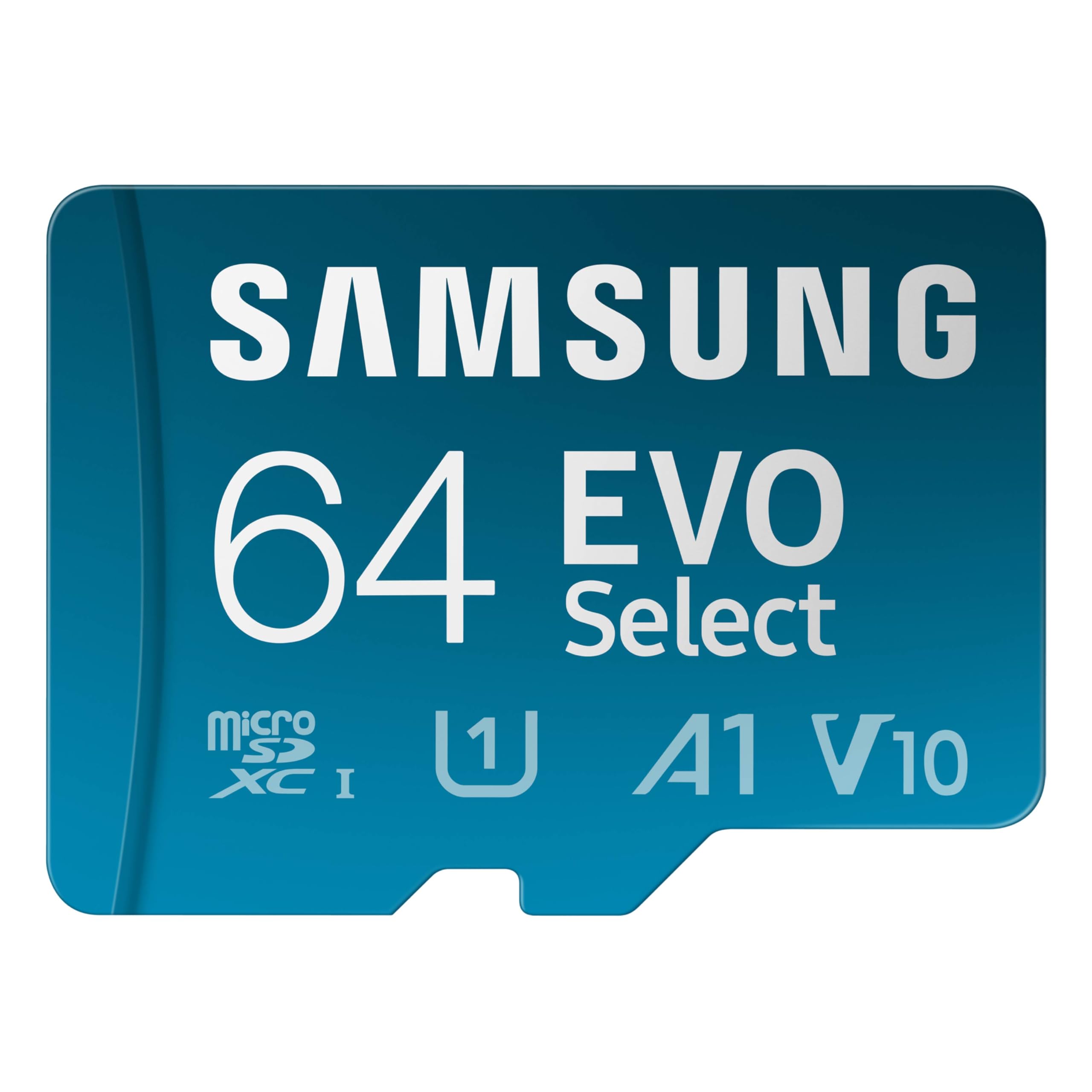 SAMSUNG EVO Select microSD Memory Card + Adapter, 64GB microSDXC, Up to 160 MB/s, UHS I, C10, U1, V10, A1, for Mobile Phone, Sma