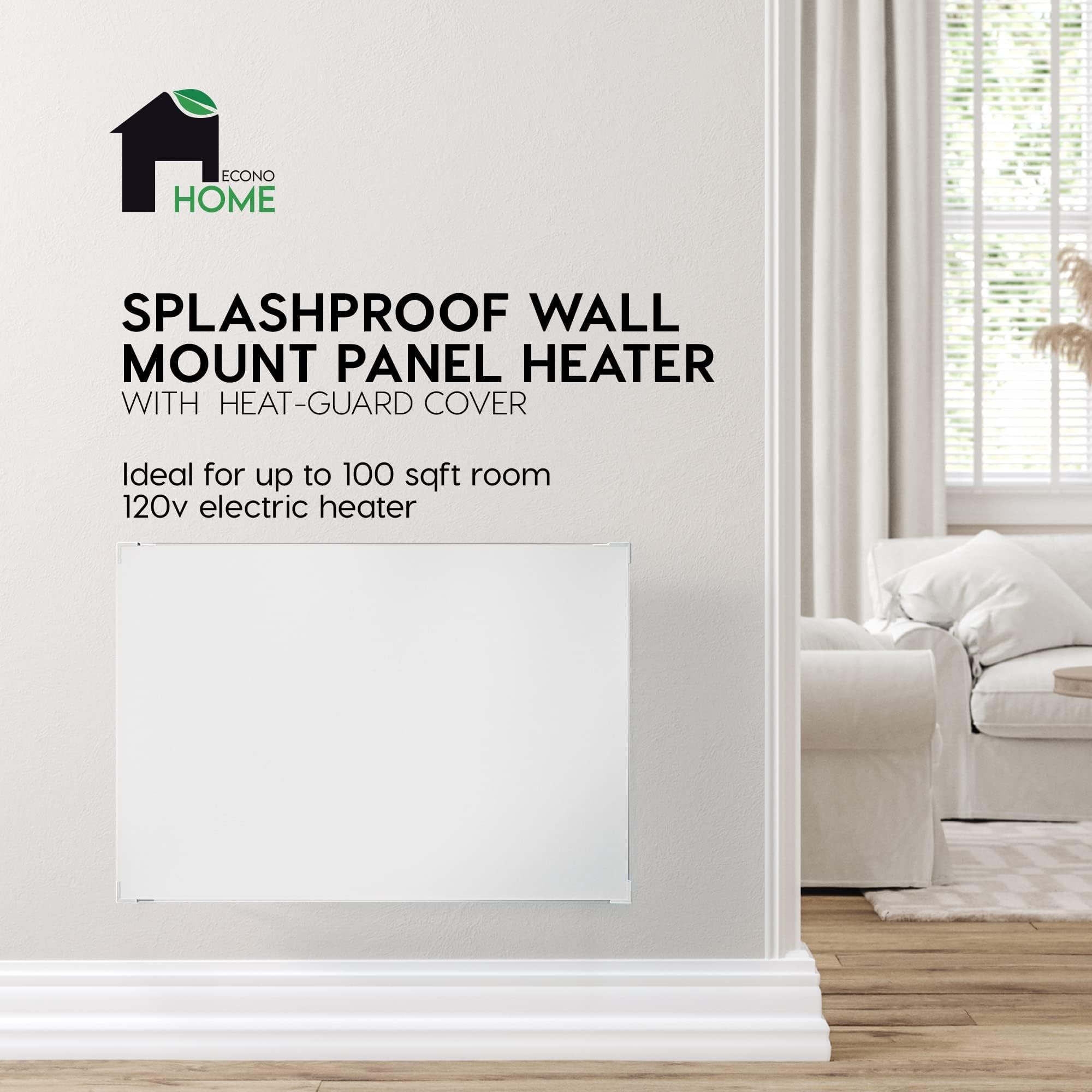 Econohome Wall Mount Space Heater Panel With Heat Guard   250 Watt Splashproof Convection Heater With Thermostat   Ideal For 100