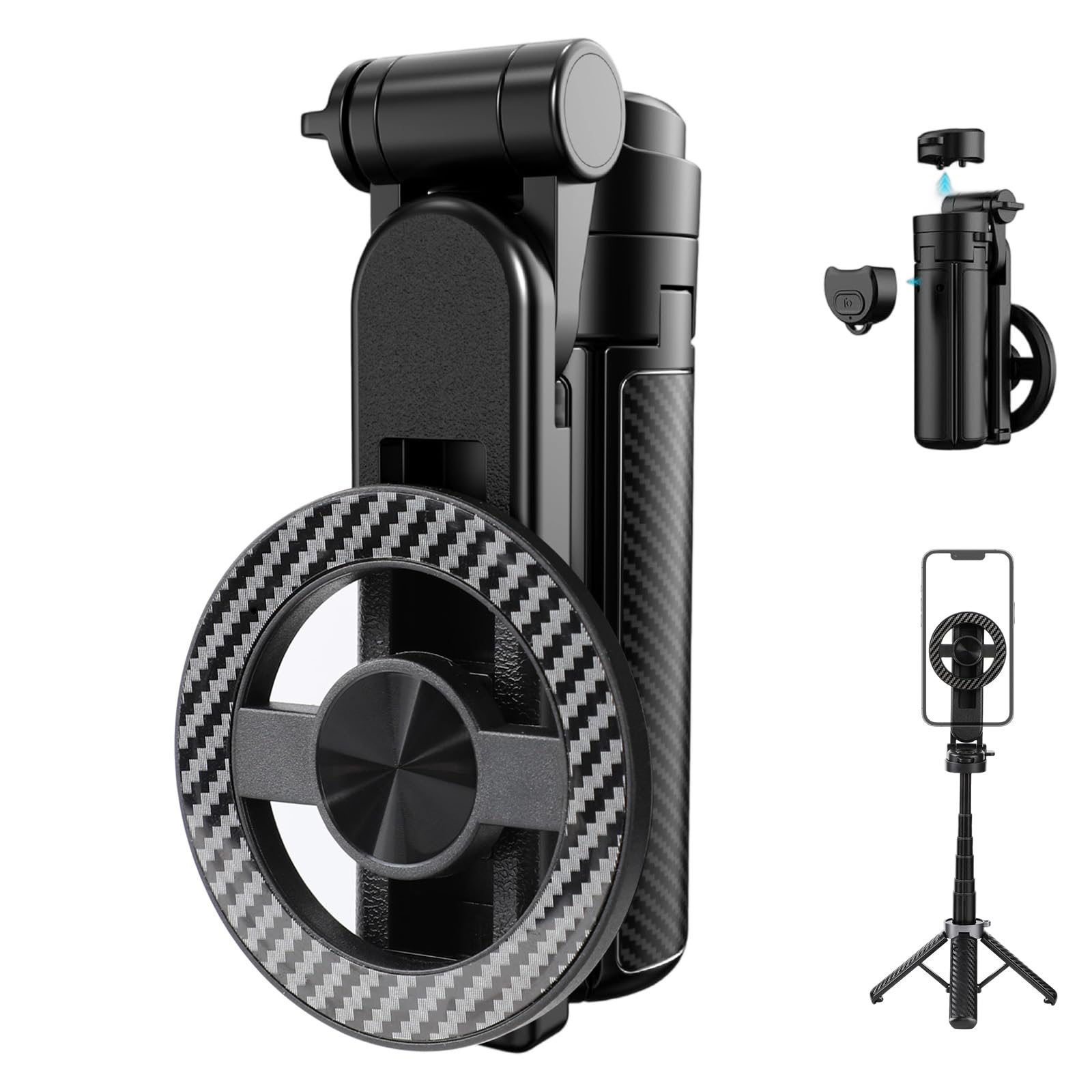 4-in-1 Multifunctional Magnetic Selfie Stick,Portable Pocket Size Selfie Stick for iPhone Magsafe,360 Rotation Phone Tripod with