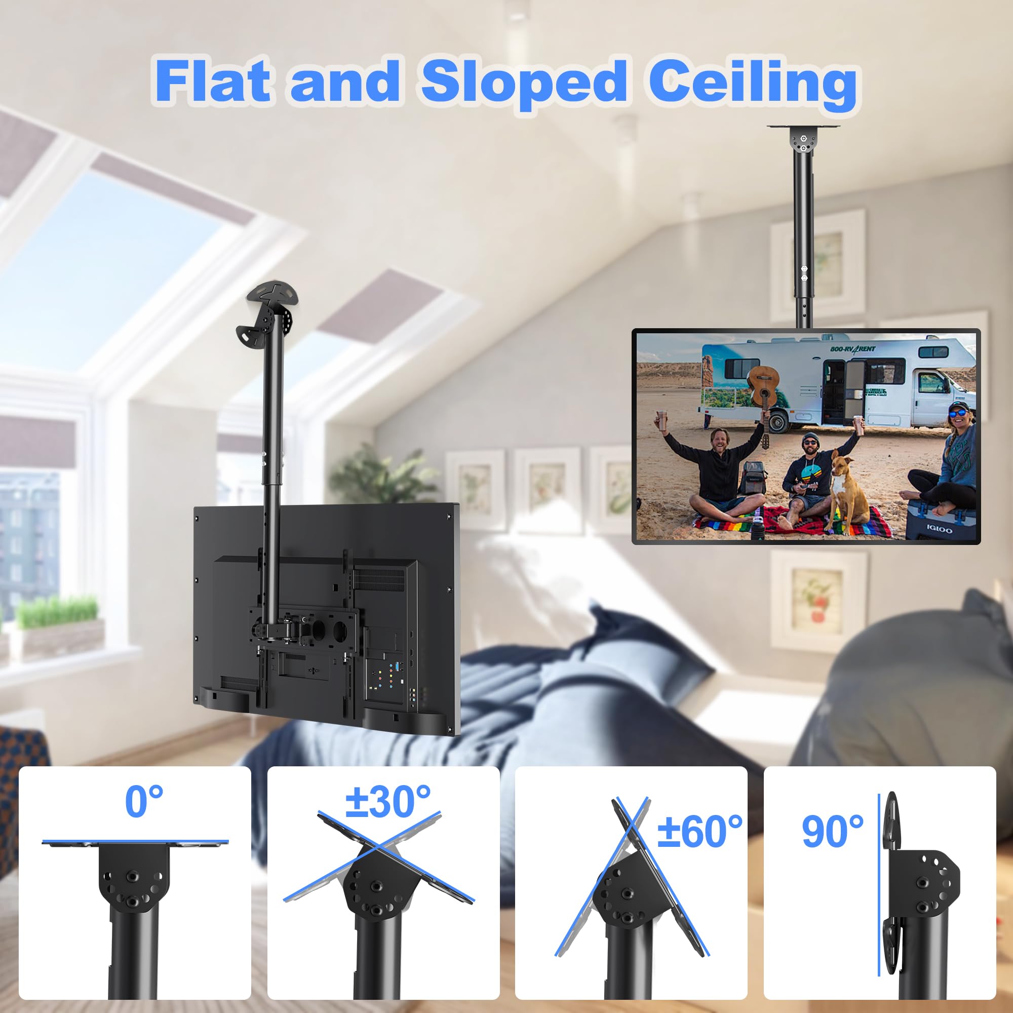 Xinlei Ceiling Tv Mount Full Motion Tv Bracket For Most 26 To 65 Inch Flat Curved Tvs/Monitors, Swivel Tilt Height Adjustable Ha