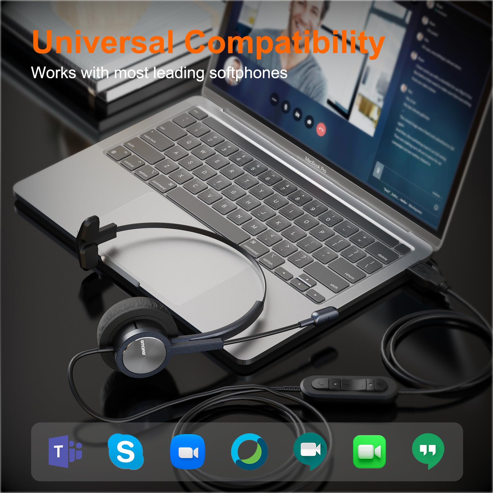 Emaiker One Ear Usb A Headset With Microphone For Pc, Computer Headset With Mic Noise Canceling For Laptop Teams Zoom Office Wor