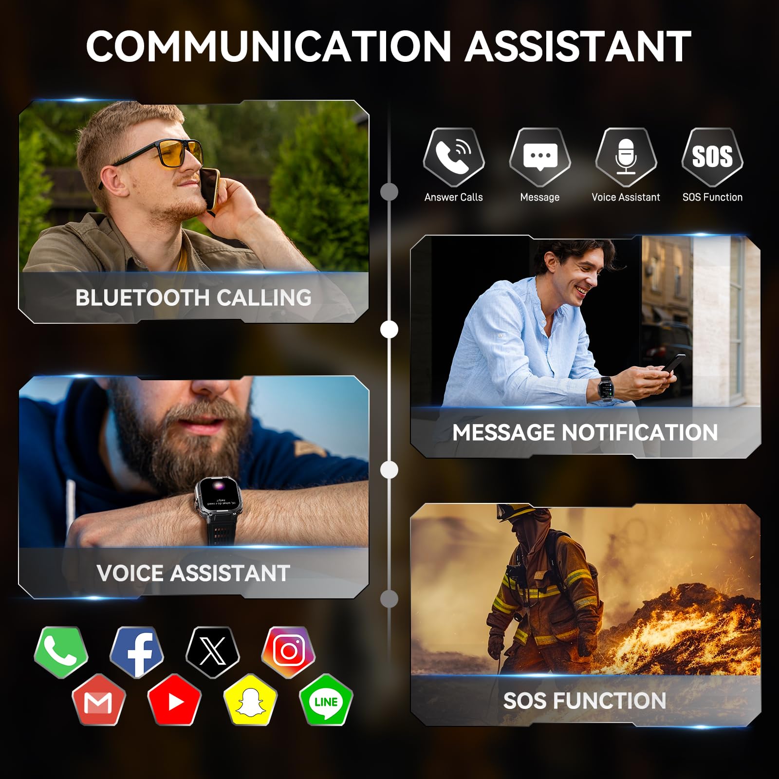 Military Smart Watch For Men 3Atm Waterproof With Call/Led Flashlight 2.02'' Hd Big Screen Rugged Tactical Smartwatch With Compa