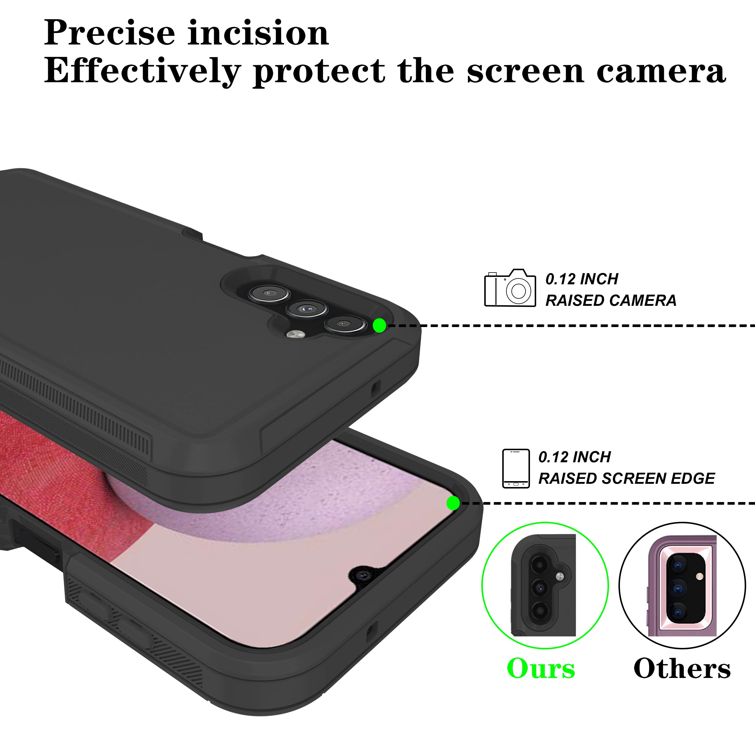 ONOLA Samsung Galaxy A14 5G Phone Case Shockproof 3-Layer Cover with HD Screen Protector PET Black