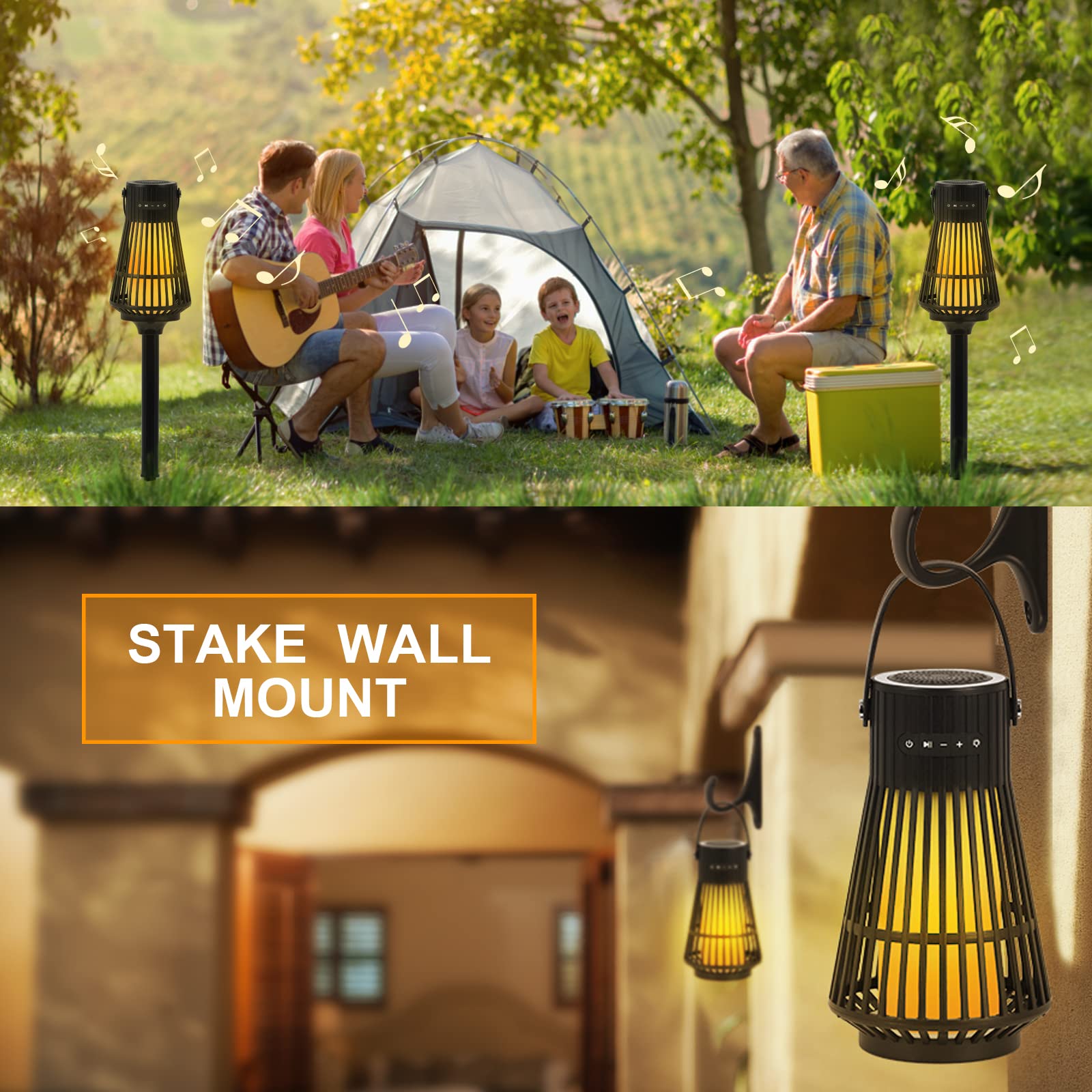 Outdoor Bluetooth Flame Speaker, Tesoorda Led Flickering Flame Effect Speaker With Torch Light, Portable Waterproof Wireless Spe