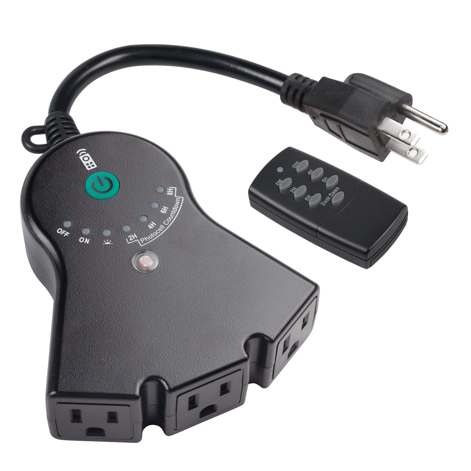 BN-LINK Dusk to Dawn Light Sensor Timer, 100 FT Range Remote Control with 3 Grounded Outlets?Outdoor Light Timer Waterproof, 15A