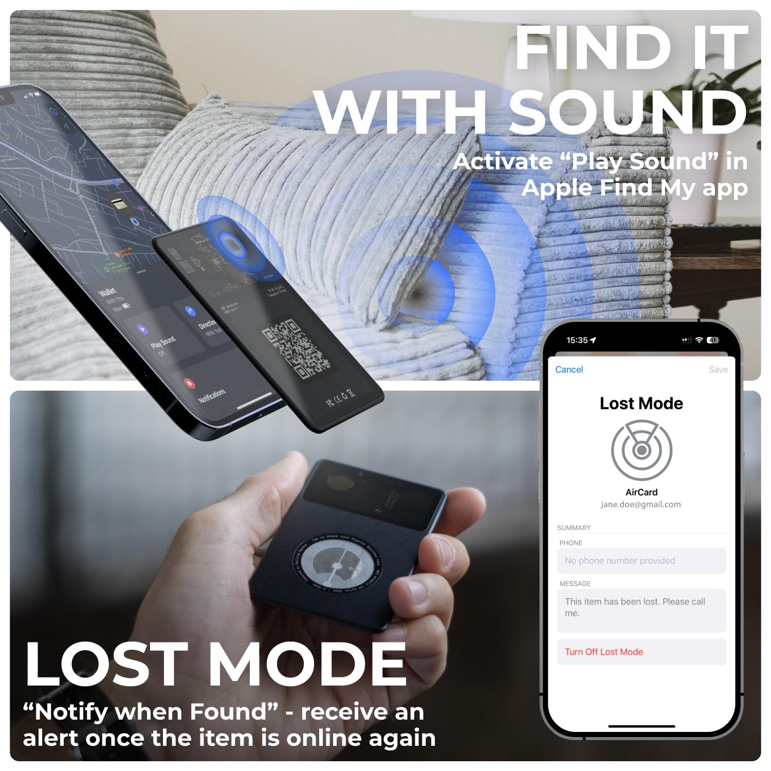 Rolling Square Aircard Wallet Tracker   Bluetooth Wallet Finder Find My Network Compatible With Business Card Feature Nfc/Qr Cod