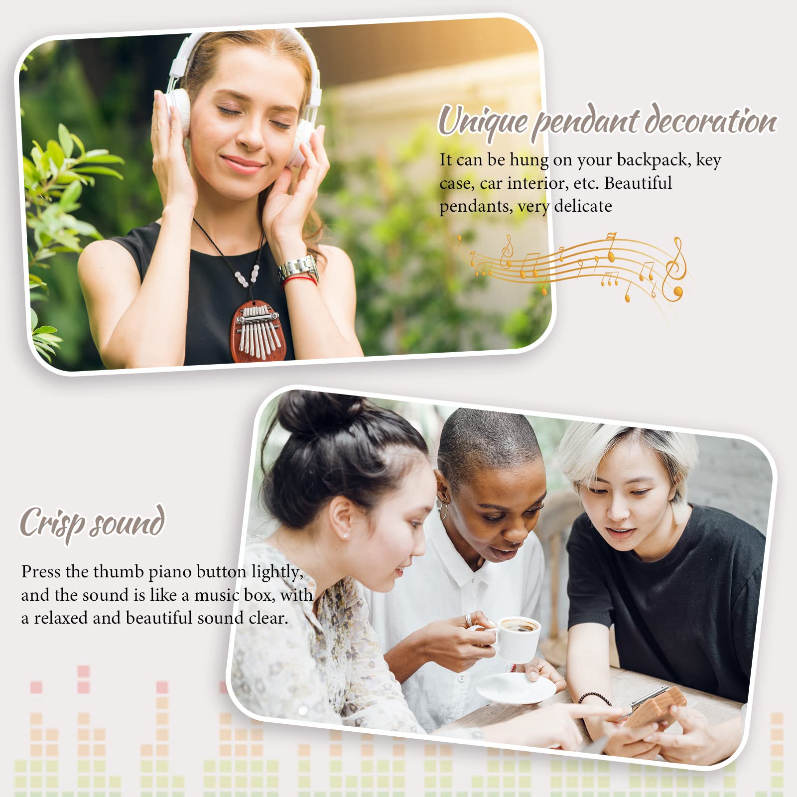 Yeshone 2 Sets Mini Kalimba 8 Key Thumb Piano Exquisite Mini Thumb Piano Gift With Lanyard Chains Portable Oval Heart Shaped Kal