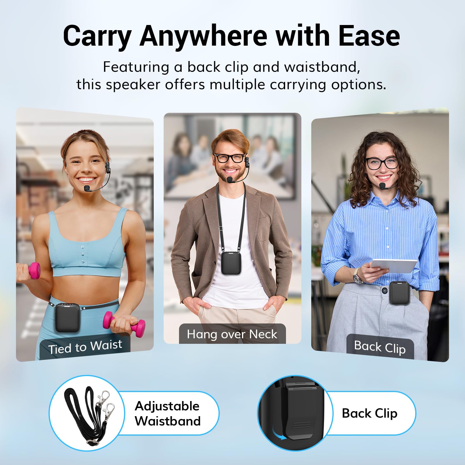 Tonor Voice Amplifier For Teachers, 15W Bluetooth Voice Amplifier With Wireless Headset Mic, Portable Megaphone Speaker Recharge