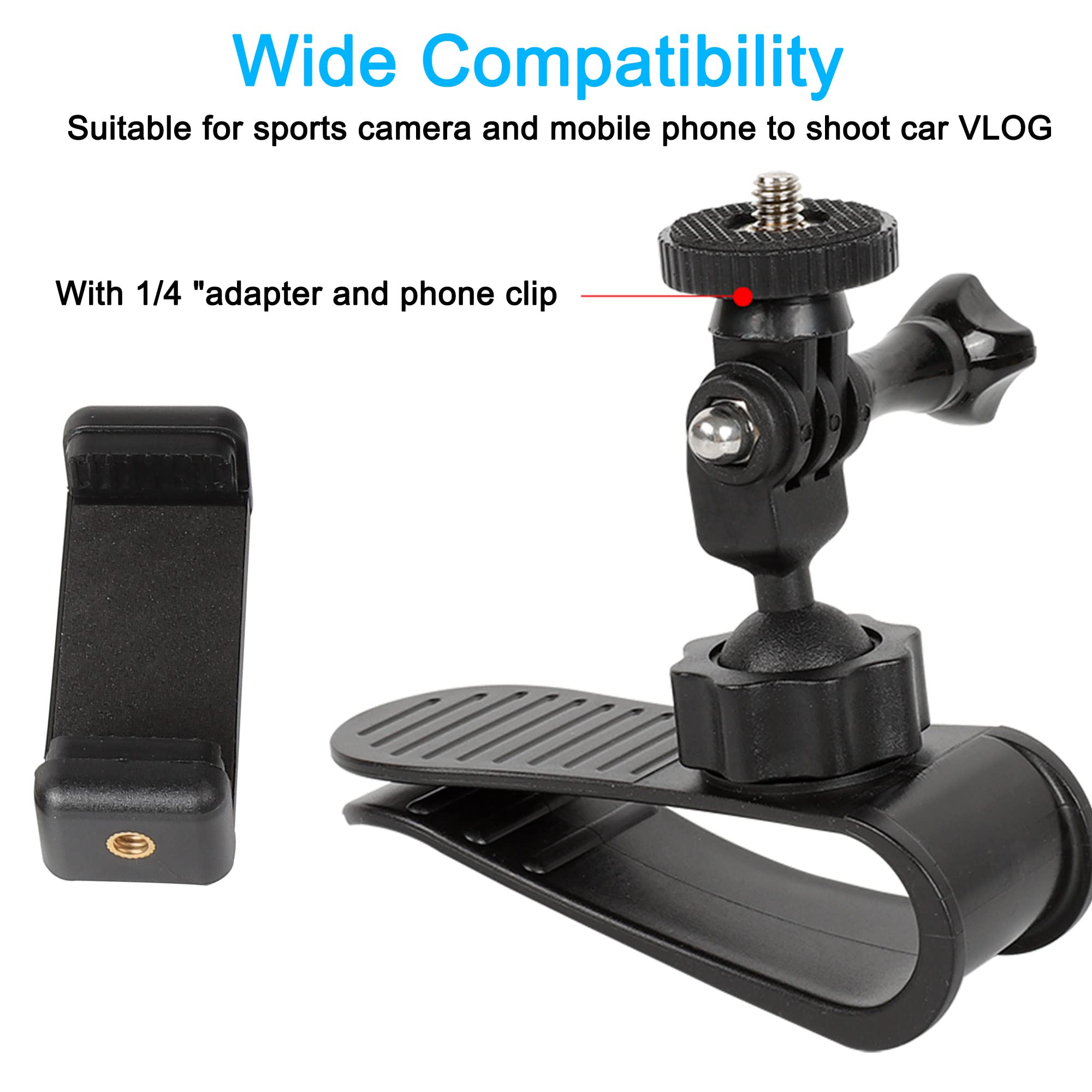 Pellking Car Sun Visor Mount Vlog/Video Holder For Iphone Samsung Cell Phone Gopro 13 12 10 9 8 7 6 Insta360 X4 X3 X2 X Rs R Akaso Dji Osmo Action 5 4 3 2 Camera And Accessories