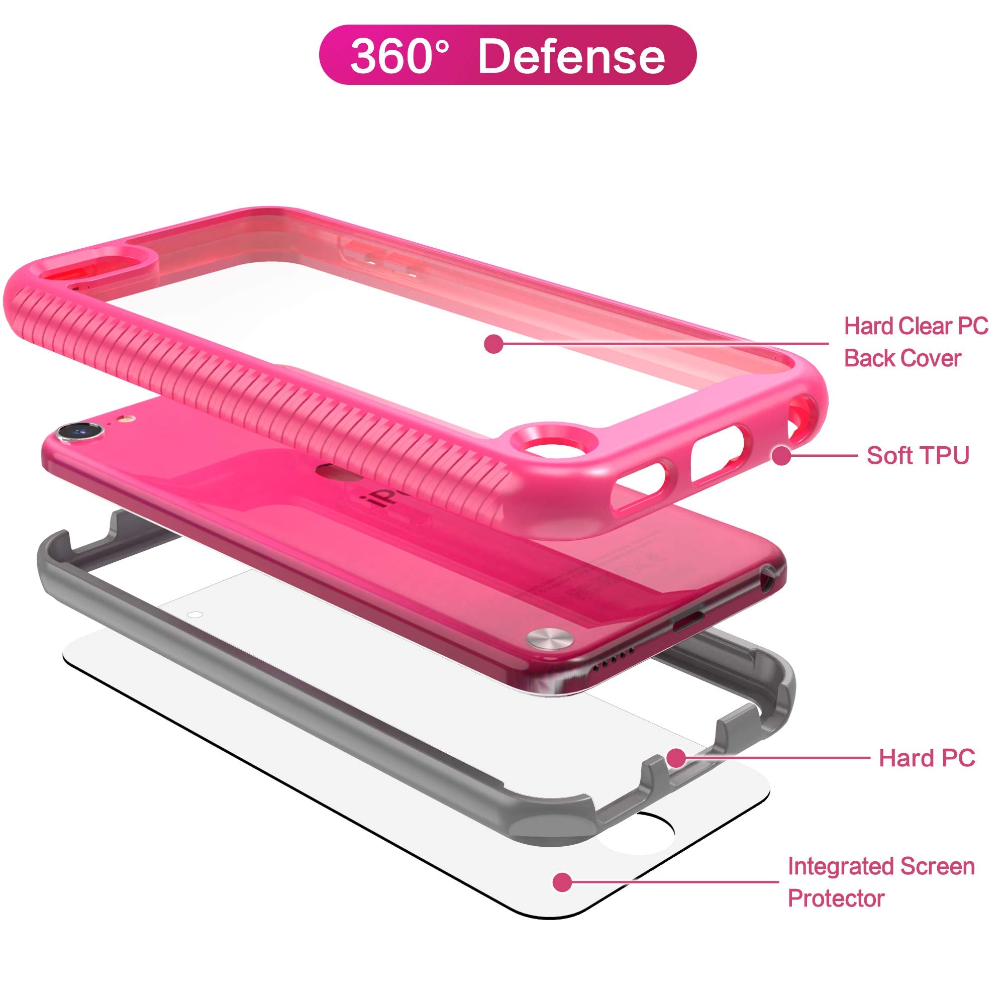 Idystar For Ipod Touch 7Th Generation Case,2 In 1 Shockproof Ipod Case With 2 Hd Screen Protectors,Hybrid Heavy Duty Protection