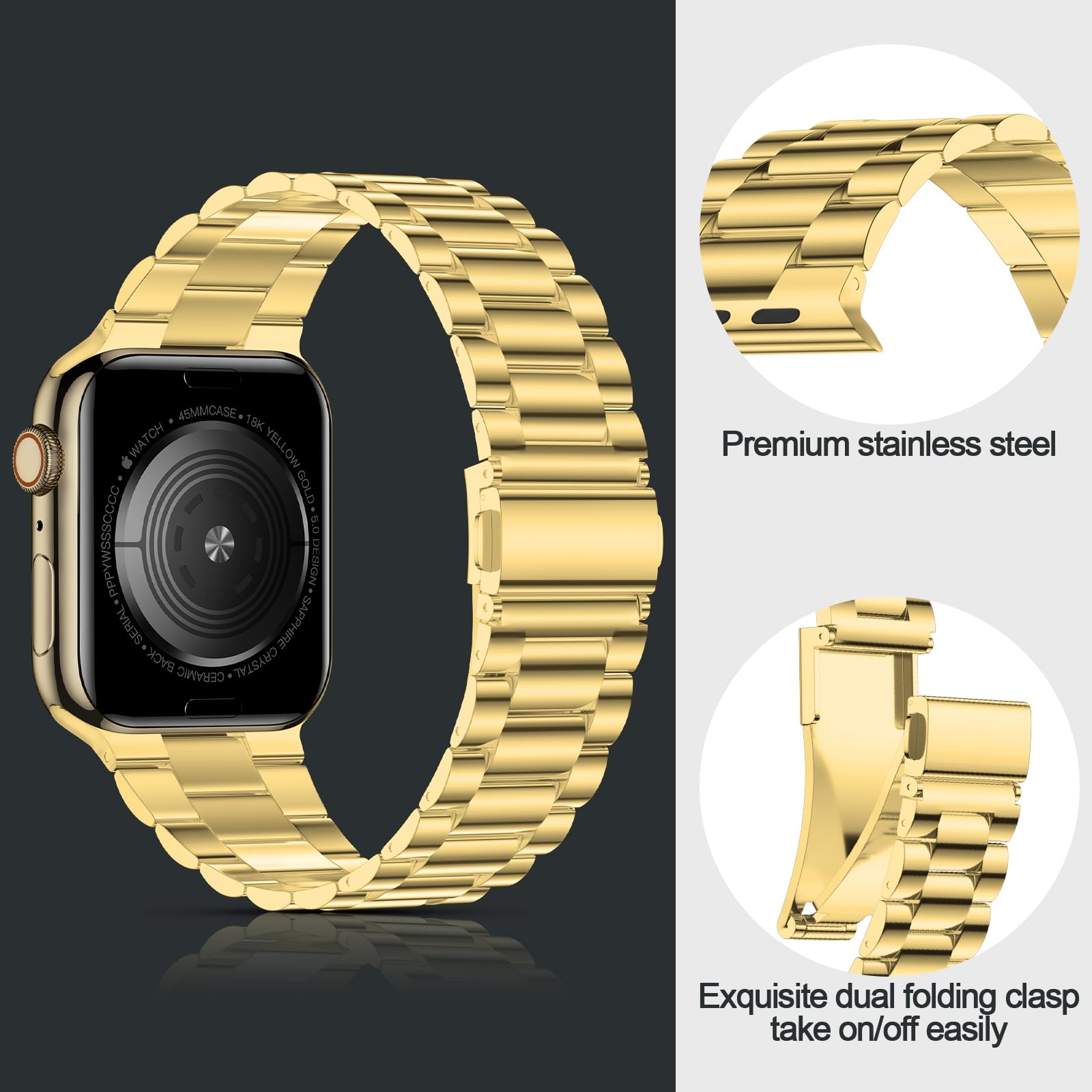 Iiteeology Lightweight Stainless Steel Band Designed For Apple Watch Ultra 2 & Ultra, Series 1 10, 46Mm, 45Mm, 44Mm, 42Mm, Repla