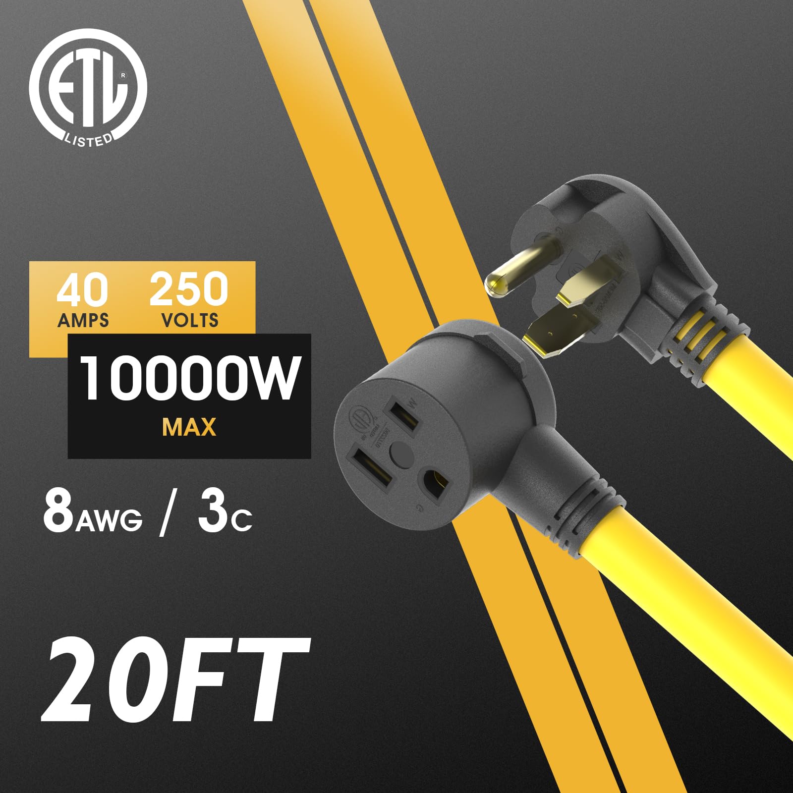 Tooliom Welder Extension Cord 8Awg 20Ft 6 50P To 6 50R Heavy Duty Power Extension Cord For Welding Machines With Etl Approved