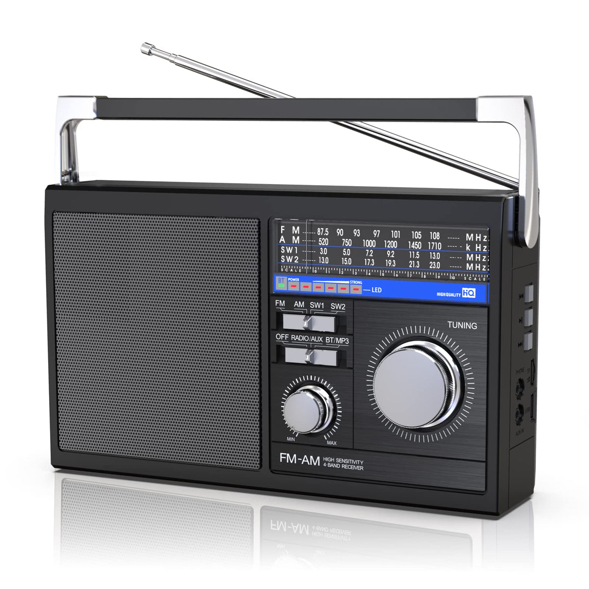 Portable Am Fm Radio With Bluetooth, Sw Transistor Retro Radio With Best Reception, Battery Operated Or Ac Power, Bluetooth Spea