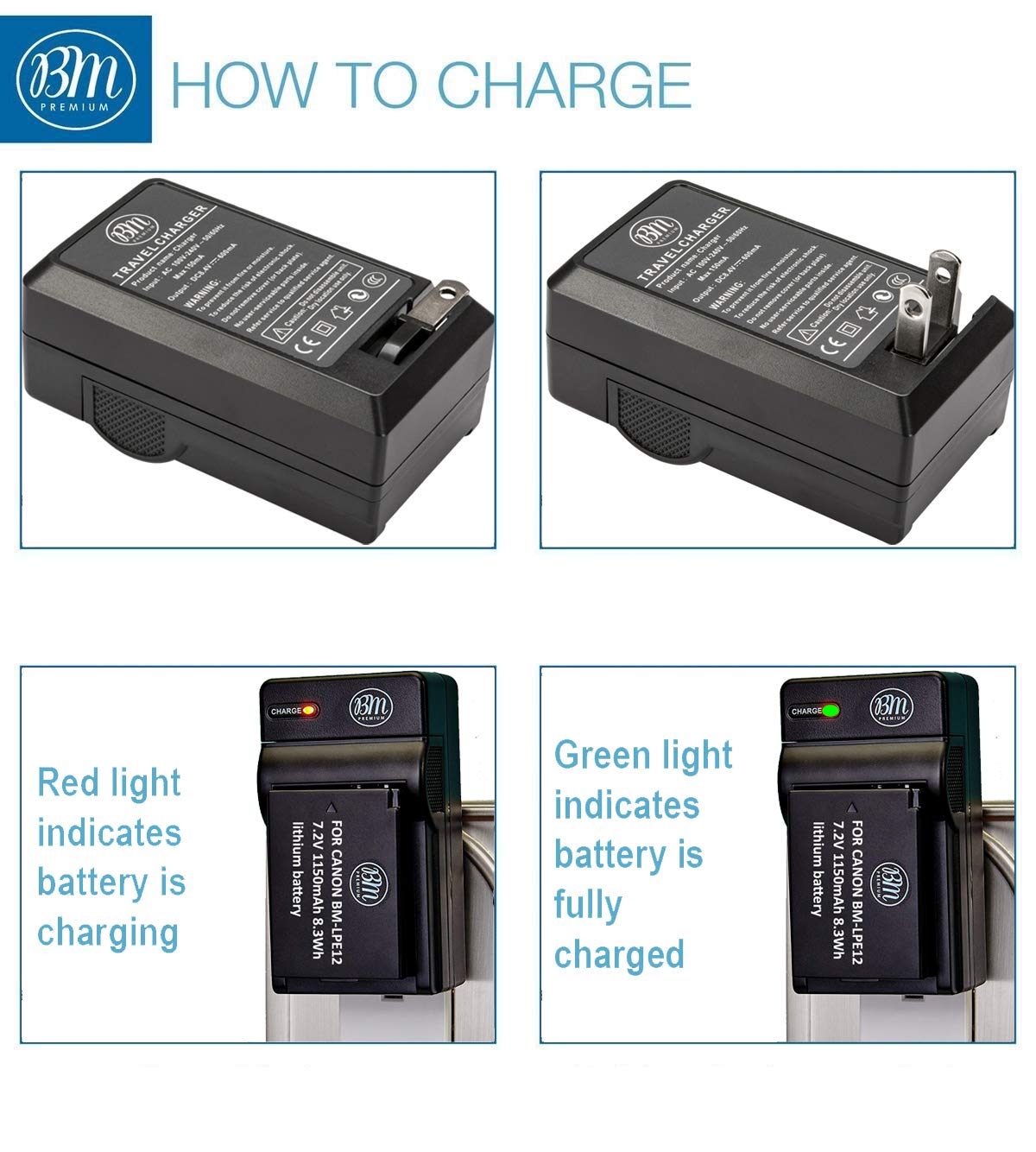 BM Premium 2-Pack LP-E12 Camera Battery & Charger Kit for Canon EOS M M50 M100 Rebel SL1 SX70 HS