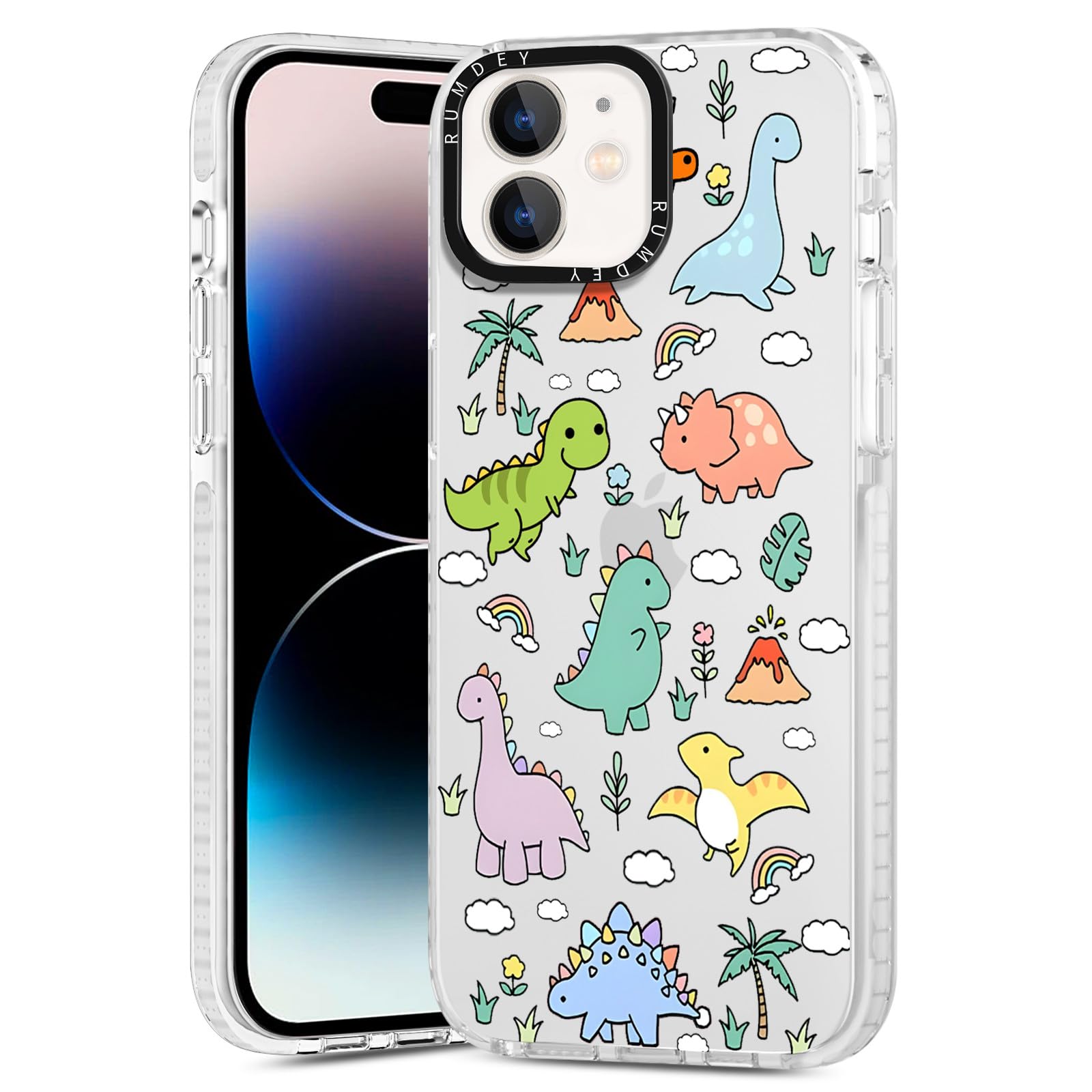 Rumdey 2 Pack Cartoon Animals Pattern For Iphone 12 / Iphone 12 Pro 6.1'' Phone Case, Cute Dinosaur Design Clear Cases Soft Sili