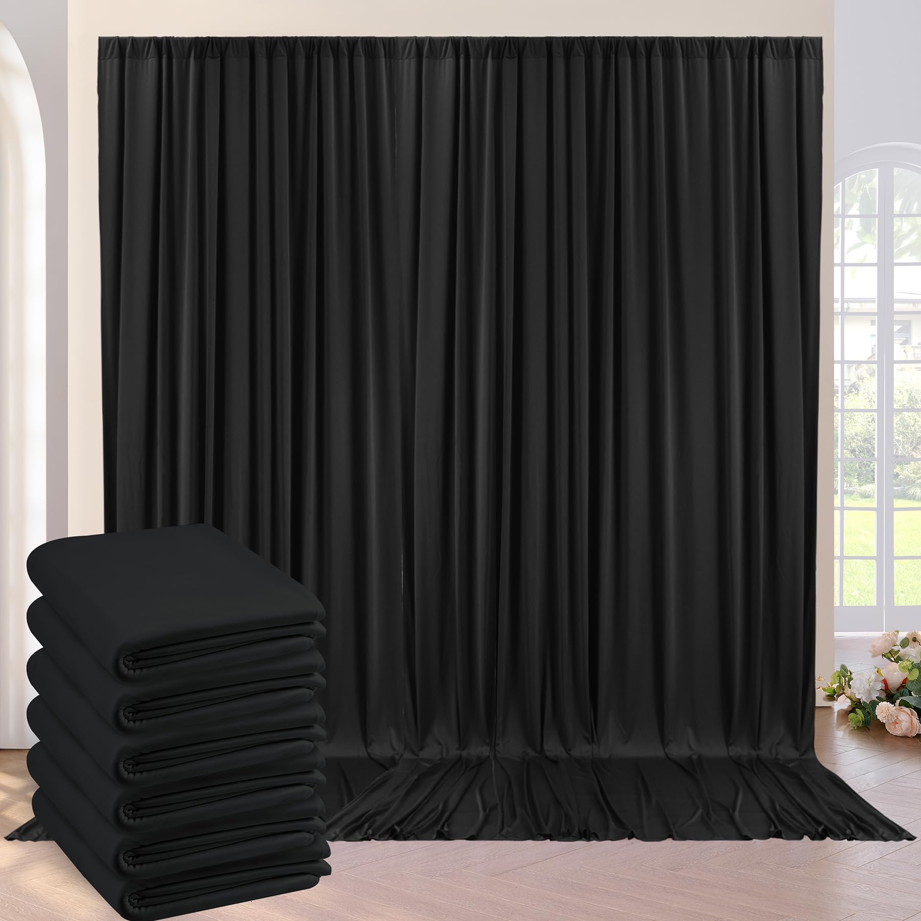 30Ft  10Ft Wrinkle Free Black Backdrop Curtain For Party, 6 Panels 5  10 Ft Thick Silky Polyester Photo Backdrop Drapes For 50Th