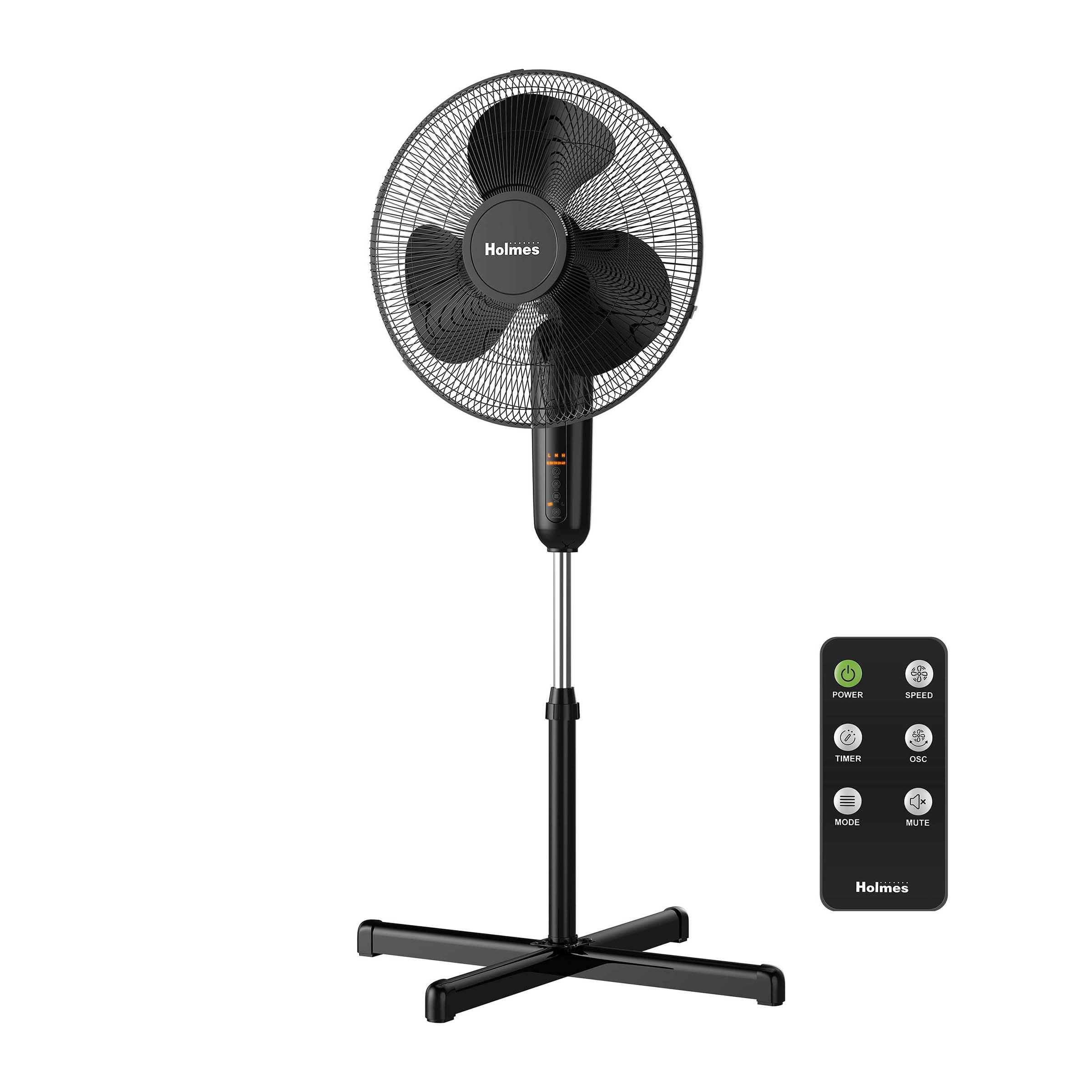 Holmes 16'' Digital Stand Fan, 80 Oscillation, 3 Speeds, 3 Modes, 7.5 Hour Timer, Adjustable Height, 30 Adjustable Head Tilt, Id