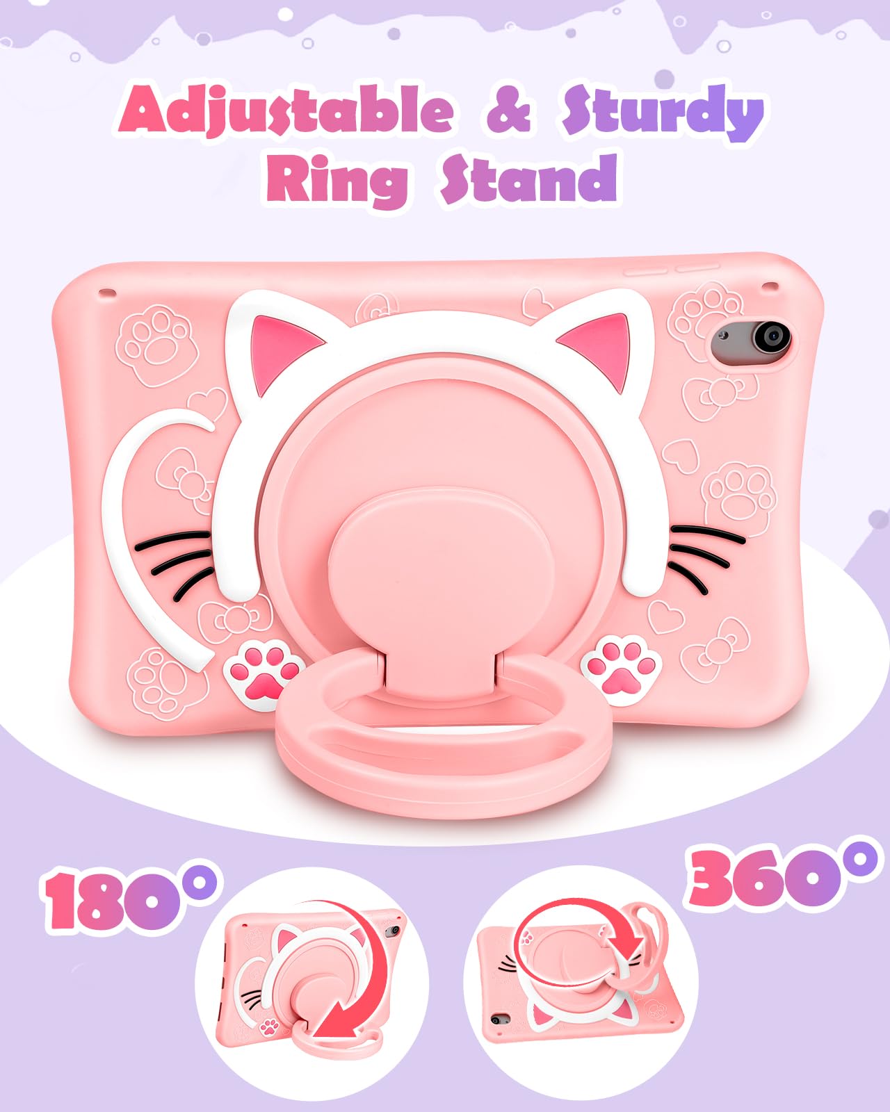 Wazzasoft For Ipad 10Th Generation Case 10.9 Inch Girls Cute Cat Kawaii Cover Girly 3D Cartoon Women Kitten With Rotating Handle