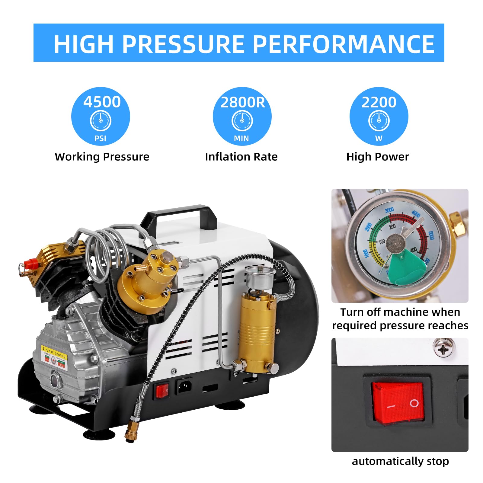 Vdapavin Pcp Air Compressor, Double Cylinder 4500 Psi Air Compressor 220V, Scuba Compressor, High Pressure Air Compressor, Pcp A