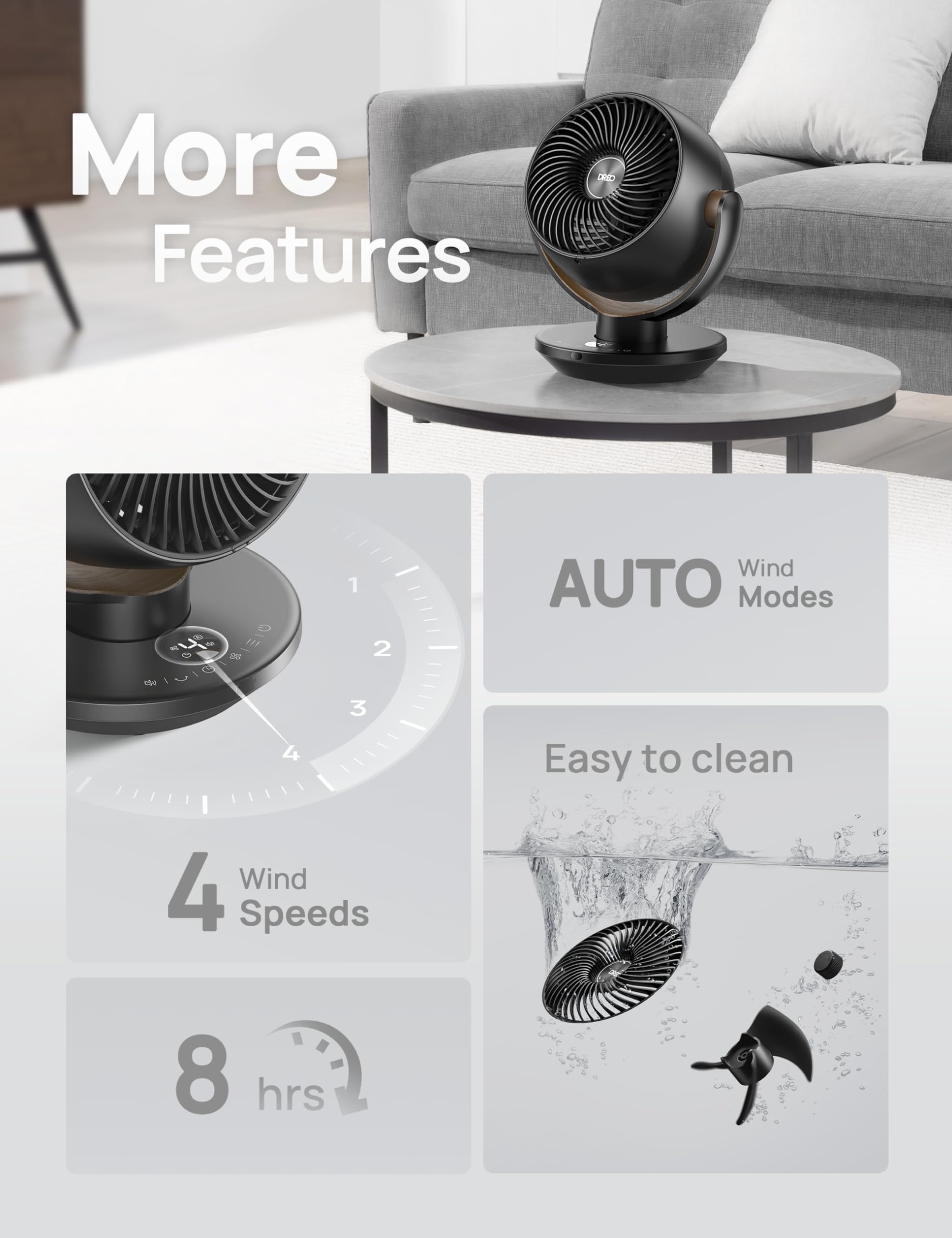Dreo Fan For Bedroom, Desk Air Circulator Fan With Remote, 11 Inch Table Fans For Whole Room, 60Ft Powerful Airflow, 120 Vertica
