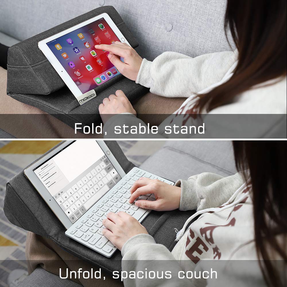MoKo Tablet Pillow Stand, Soft Bed Pillow Holder Xmas Gift for up to 11' Pad, Compatible with iPad 10th,iPad Pro 11, New iPad Air 4/3, iPad Pro 11/10.5/9.7, Mini 5 4, Galaxy Tab S6/ S7 11', Space Gray