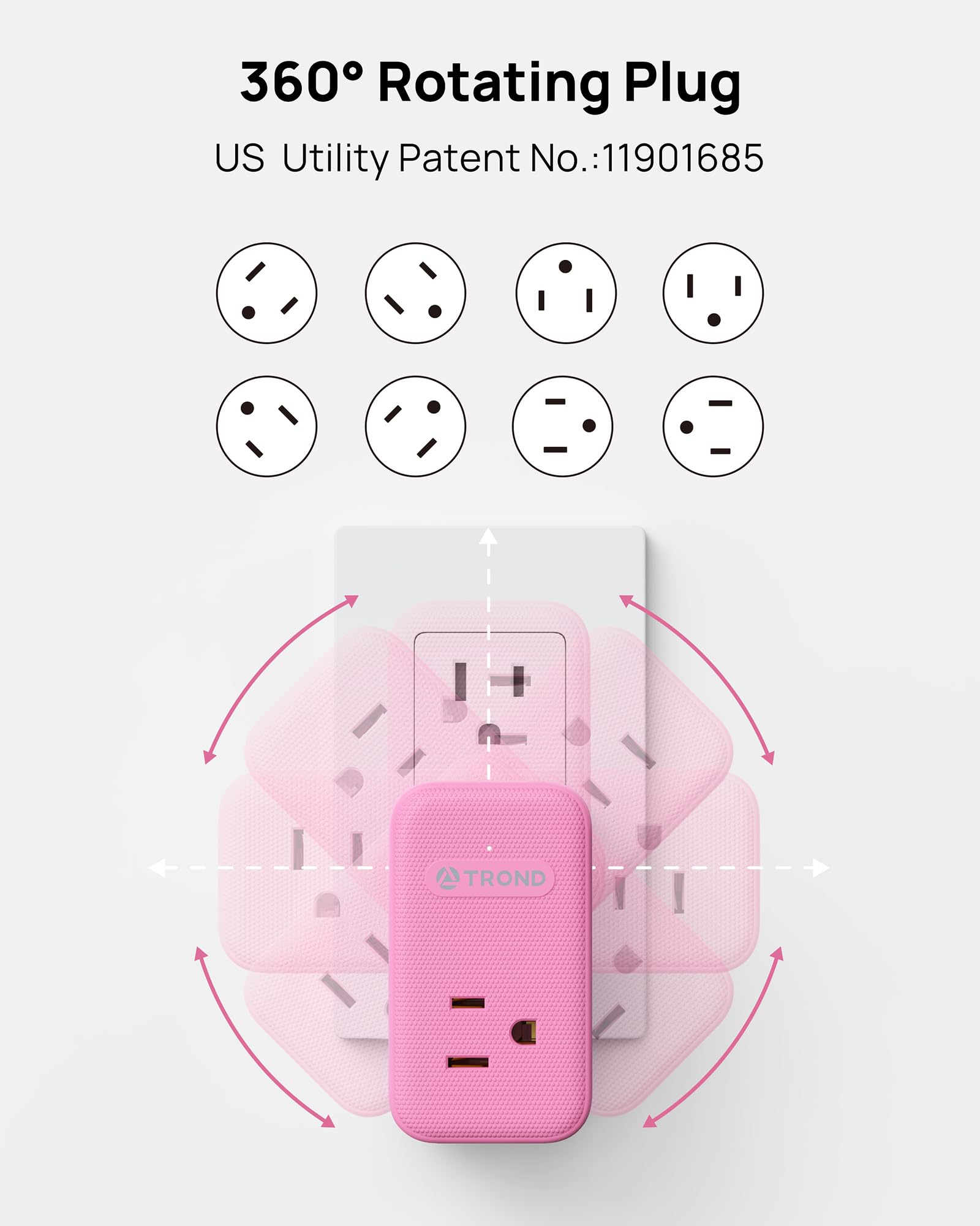 Trond Outlet Extender With Usb C, 3 Ac Outlet Splitter With 360 Rotation, Multiple Wall Plug With Pd 20W Port, Cute Pink Plug Ex