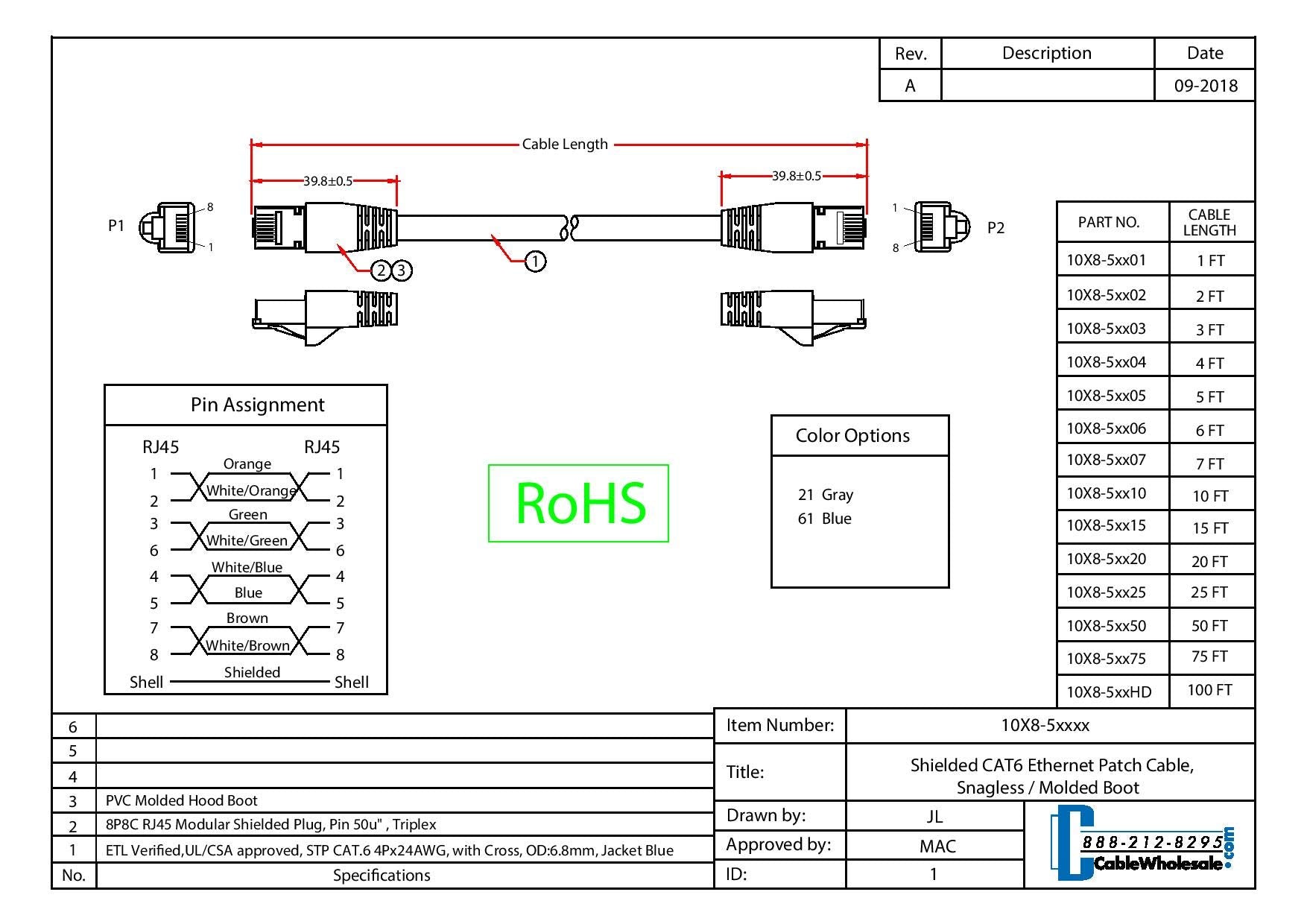 Cablewholesale 14 Foot Shielded Cat6 Blue Ethernet Patch Cable, Snagless/Boot 24Awg, Rj45 Gold Plate Connector, 4 Pair Stranded