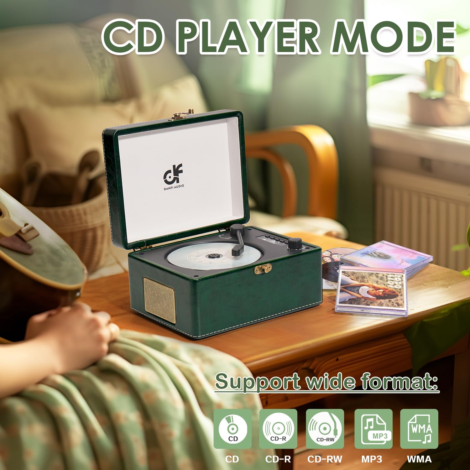 Cd Player Portable Bluetooth 5.0 Desktop Cd Player With Wireless Transmission Stereo Speakers, Support Usb Playback, Rechargeable Battery Led Screen Retro Design Cd Player For Home, Green