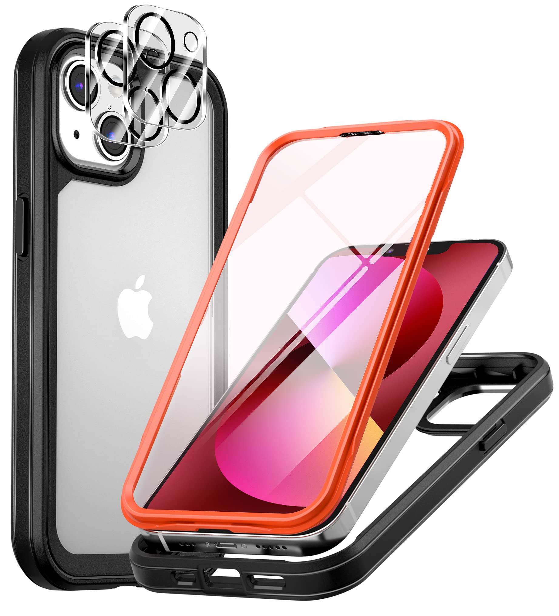 Zqe For Iphone 13 Case 6.1'' All In One Case With Built In 9H Tempered Glass Screen Protector, 2 Camera Lens Protector, 2022 Upg