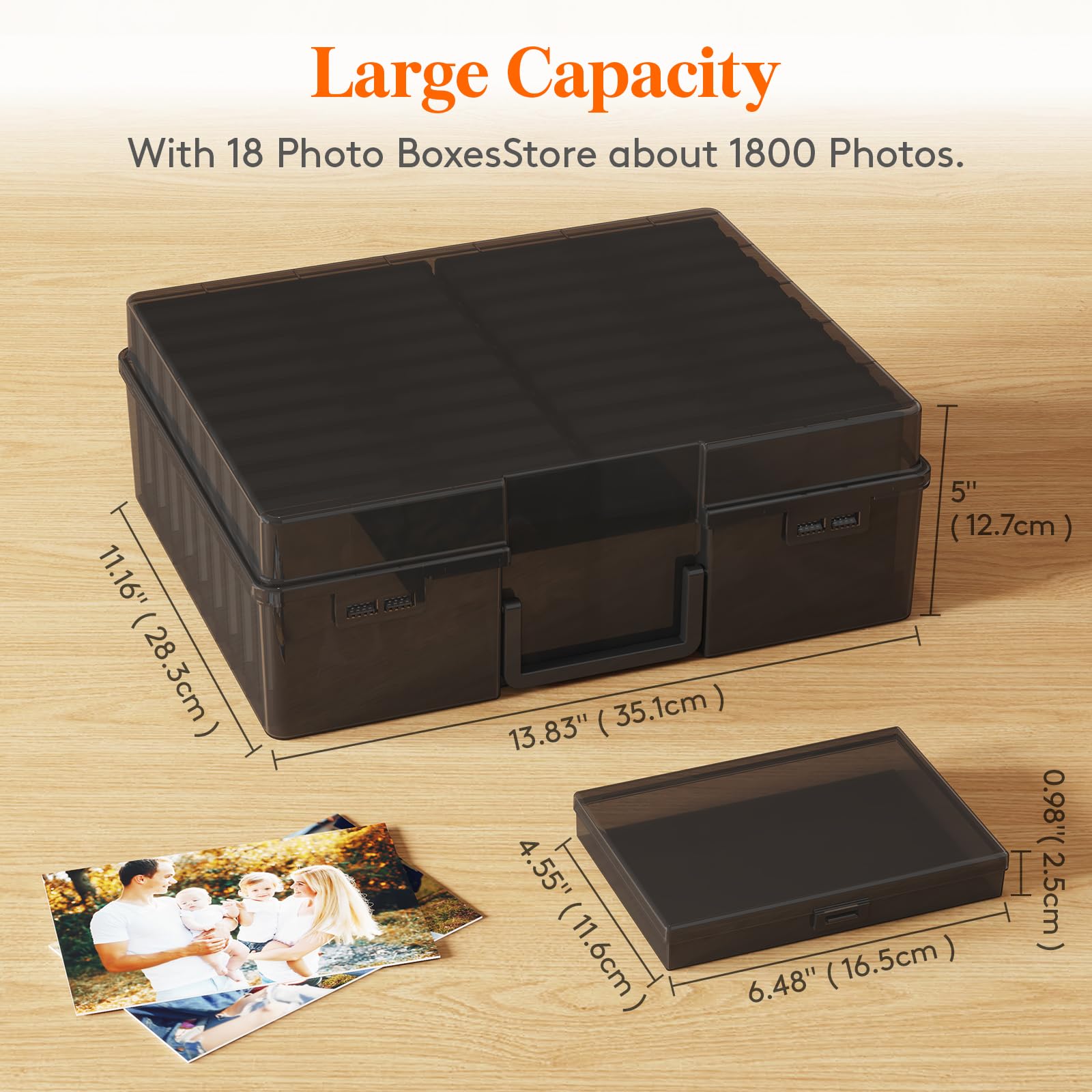 Lifewit Photo Storage Box 4X6 Photo Case, 18 Inner Photo Keeper, Black Photo Boxes Storage With 1 Sheet Label Sticker, Seed Orga