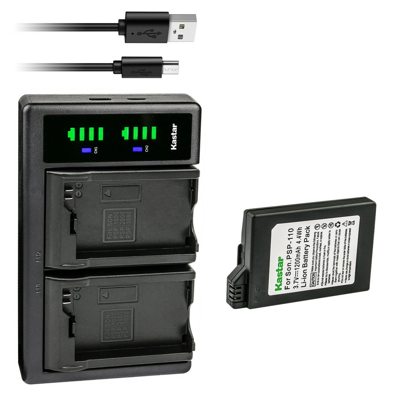 Kastar 1-Pack PSP 110 Battery and LTD2 USB Charger Replacement for Sony PSP-2009, PSP-2010, PSP-3000, PSP-3001, PSP-3002, PSP-30