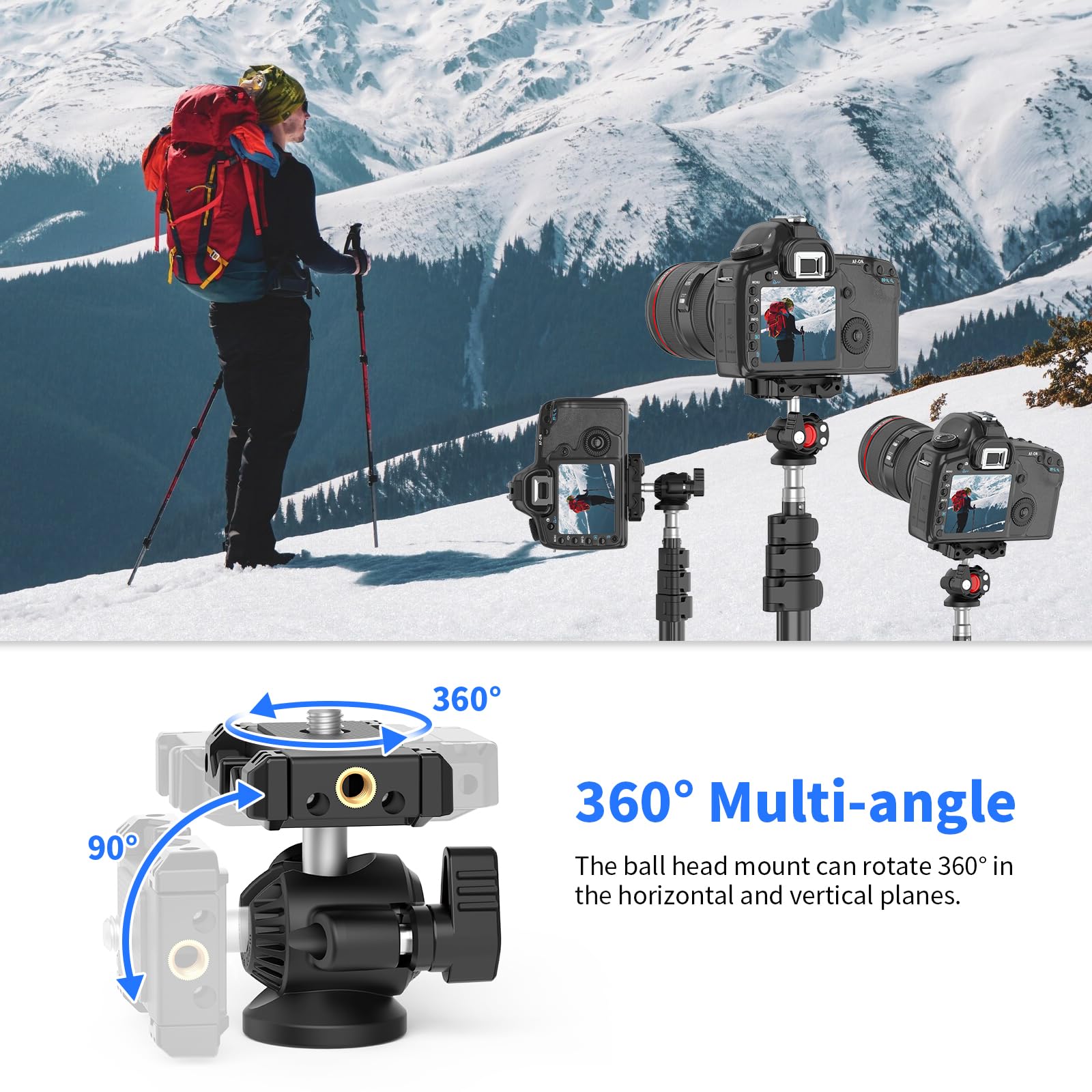 Xxzu Phone Tripod Mount With Ball Head,Tripod Head 360Rotating Camera Ball Mount, Phone Holder Adapter With Cold Shoe, 1/4''Scre