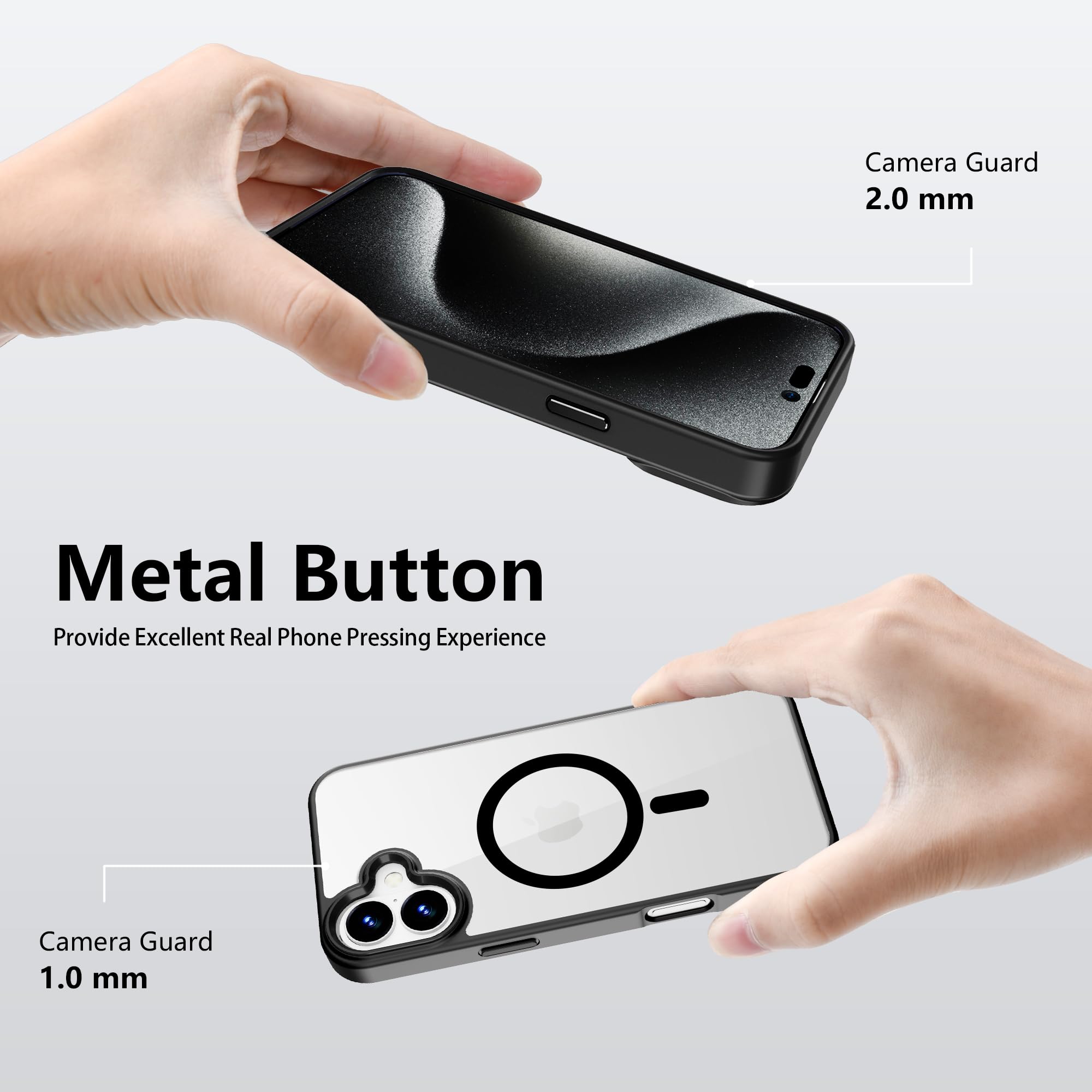 Pinlisheng 2024 Magnetic For Phone 16 Plus Case,Shockproof Clear Hard Back Slim Case,Black