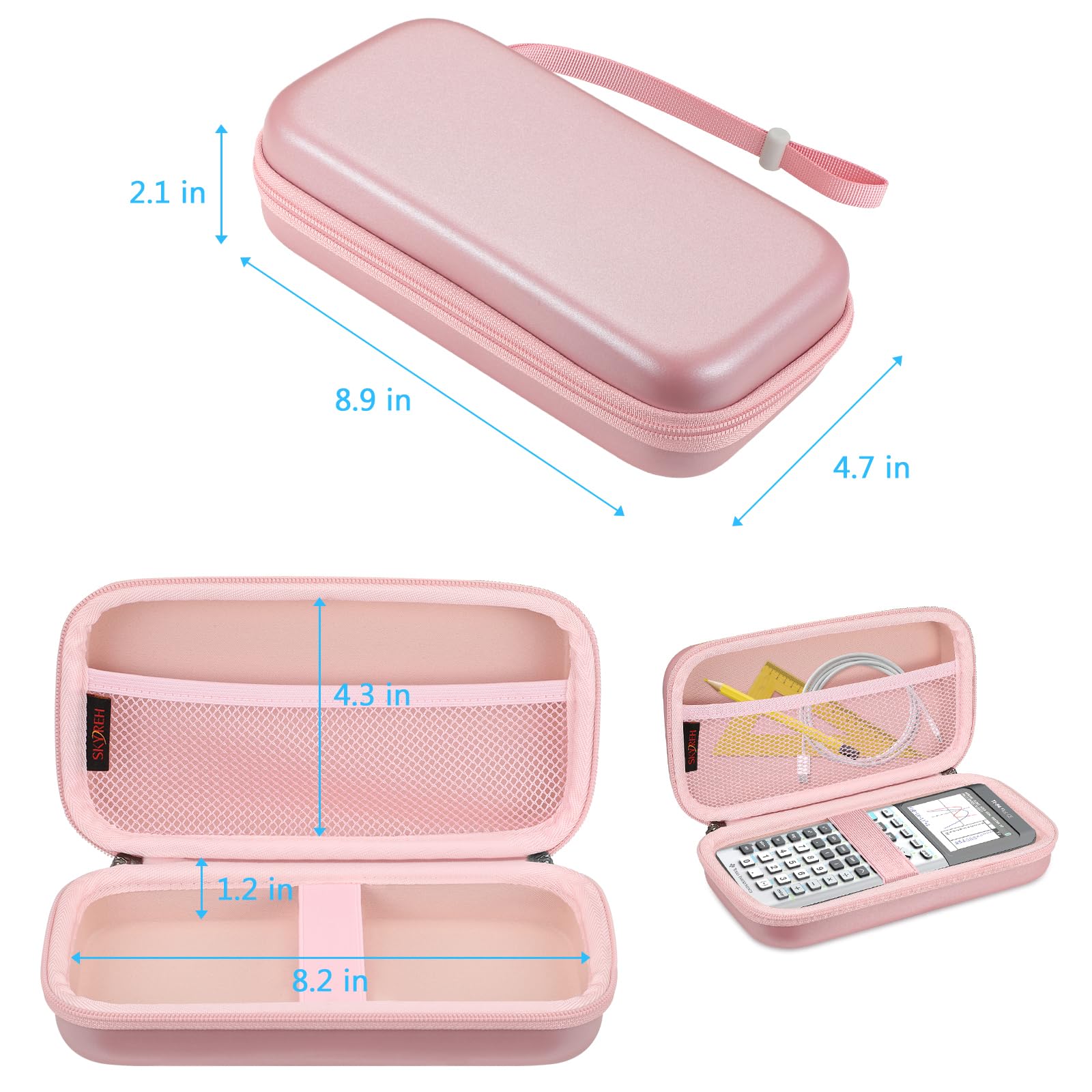 Skyreh Graphing Calculator Carrying Case For Ti 84 Plus Ce, Hard Eva Shockproof Protective Case For Texas Instruments Ti 84 Plus Ce/Ti 83 Plus Ce/Ti Nspire Cx Ii Cas/Tl Nspire Cx Ll (Rose Gold)