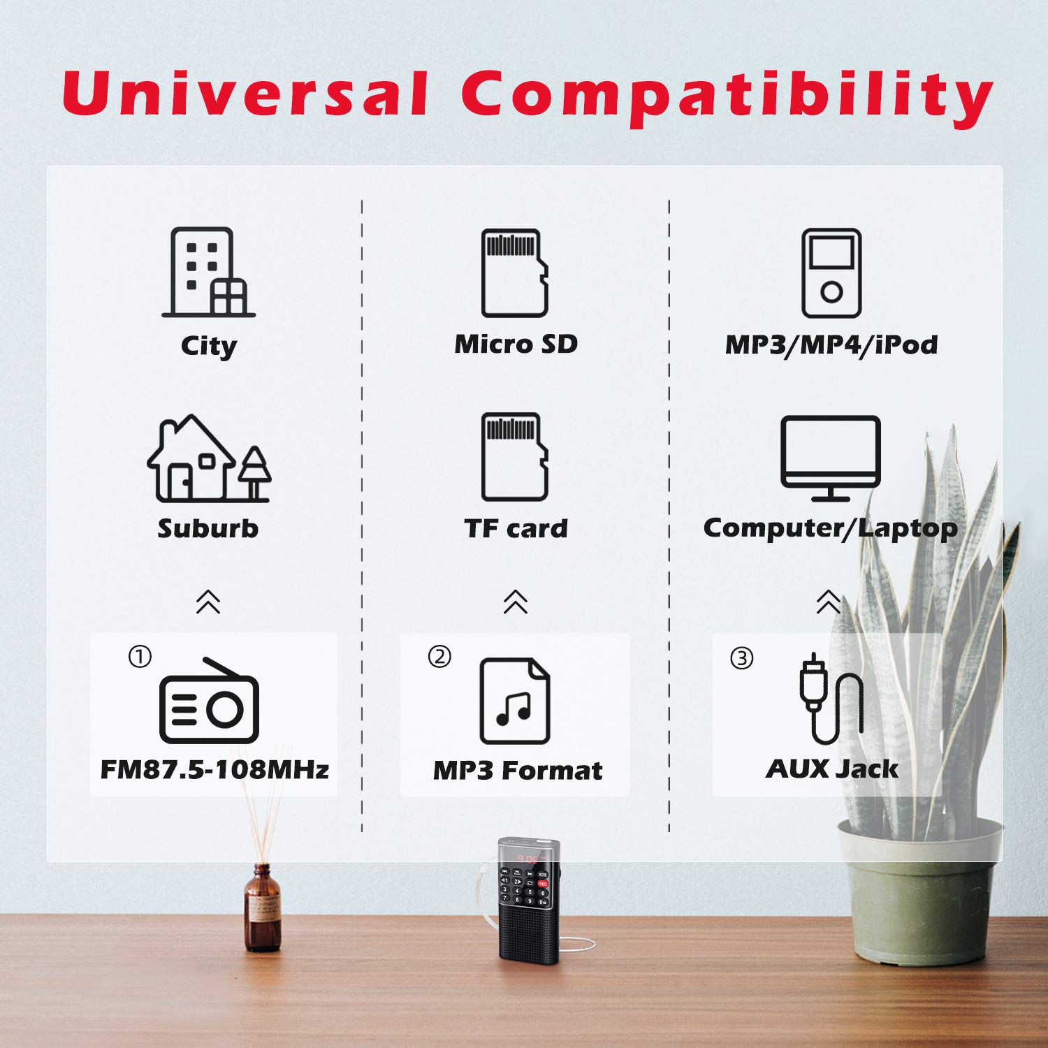 Mini Pocket Fm Walkman Radio Portable Battery Radio With Recorder, Lock Key, Sd Card Player, Rechargeable Battery Operated, By Prunus(No Am)