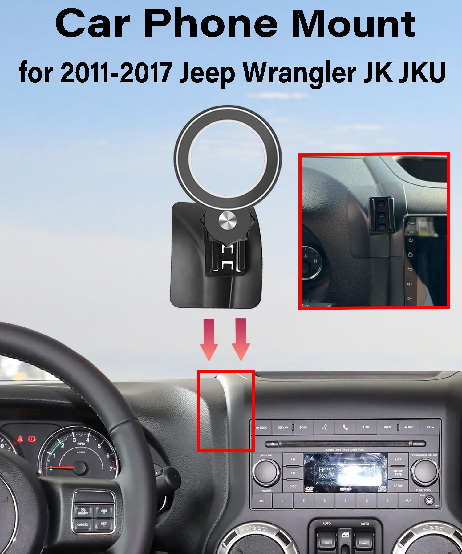 Abeeygeomarn Magnetism Car Phone Holder For 2011-2017 Jeep Wrangler Jk Jku Accessories Compatible With Magsafe Hands-Free 360 De