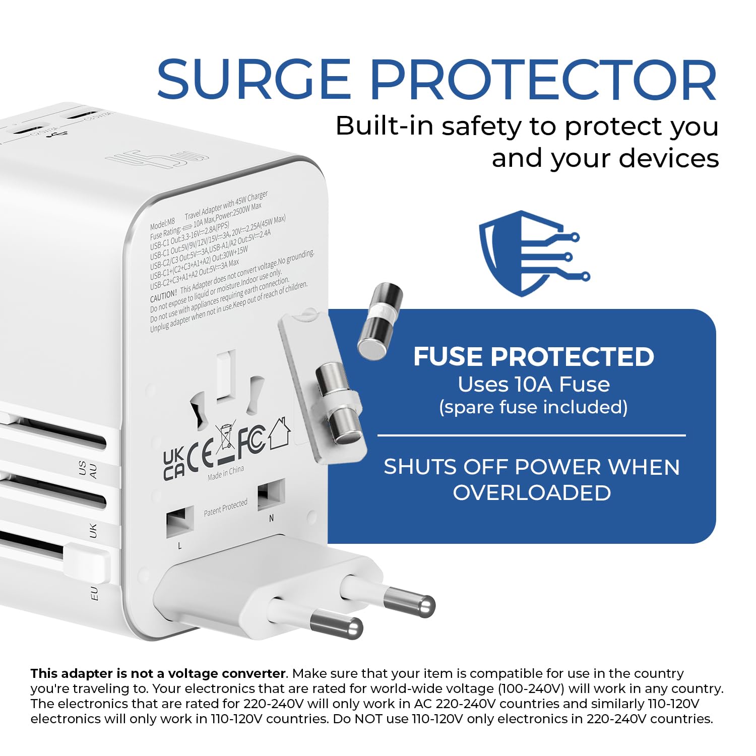 Orei 45Watt Universal Travel Adapter | 3X Usbc 2Xusb A   6 In 1 Universal Power Adapter | Universal Chargers For All Devices Com