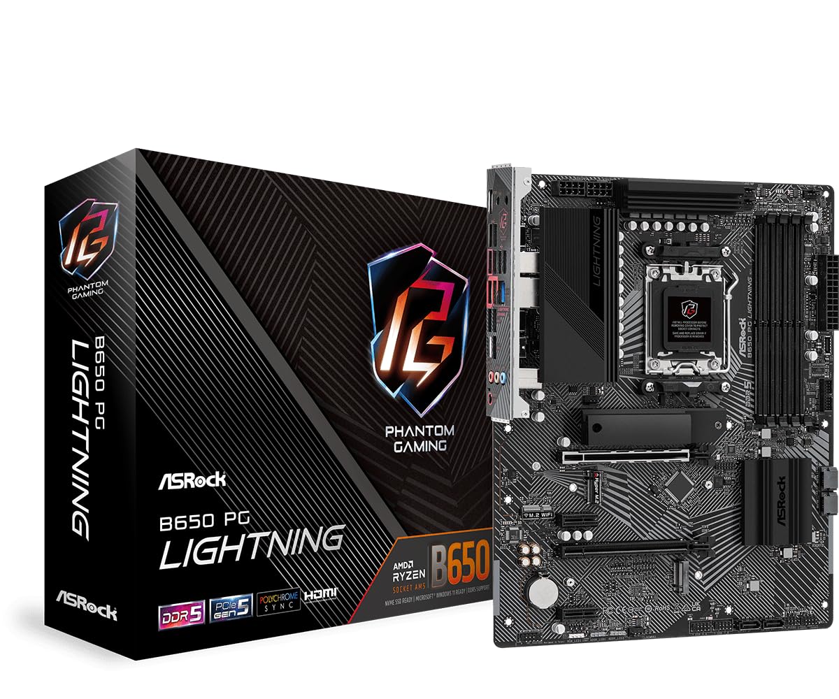 ASRock B650 PG Lightning ATX Motherboard: AMD AM5 Ryzen 9000/8000/7000, DDR5 7200+ OC, PCIe 5.0 M.2, USB 3.2 Gen2x2 Type-C, 2.5G