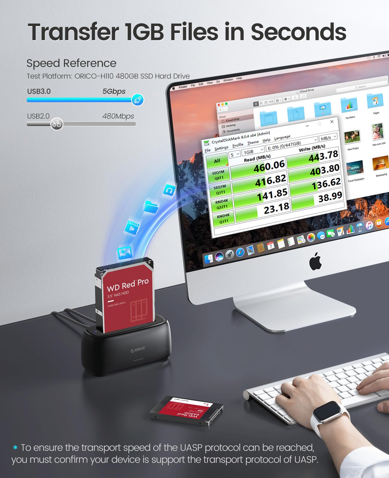 ORICO External Hard Drive Docking Station for 2.5/3.5 Inch HDD SSD USB 3.0 to SATA Hard Drive Dock Up to 22TB Support UASP 12V Power Adapter Supply DD18