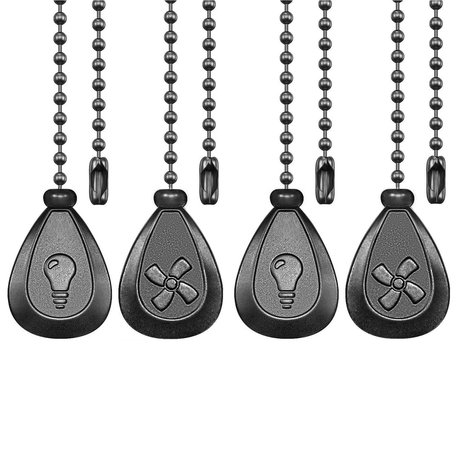 Dotlite Black Ceiling Fan Pull Chain, 4Pcs 12 Inches Decorative Fan Pull Chain Ornaments Extension, 3Mm Diameter Beaded Ball Fan