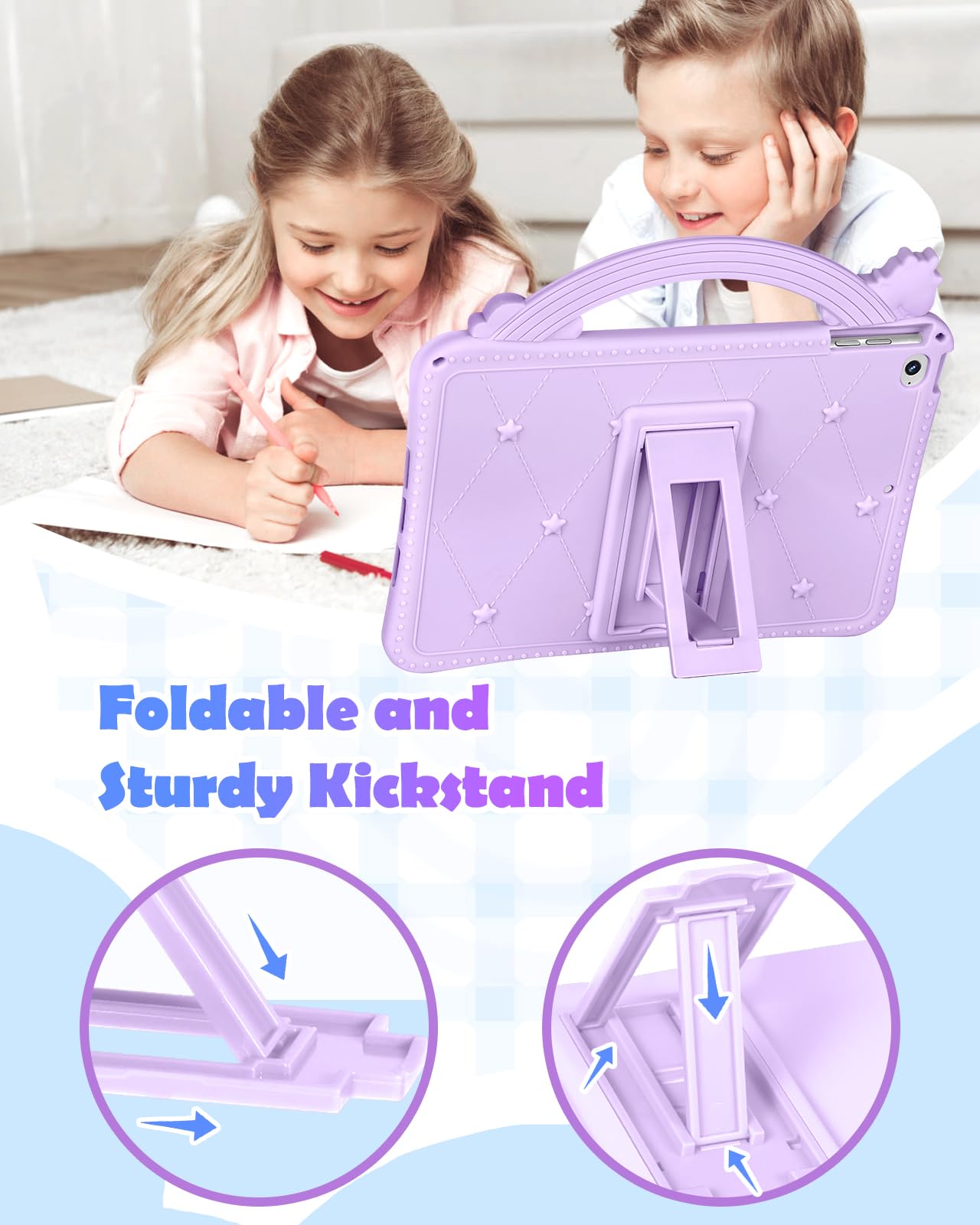 Wazzasoft For Ipad Mini 4/5 Case 7.9 Inch Girls Cute Girly Cartoon Kawaii Pretty Purple Design Cover With Stand & Strap Unique W