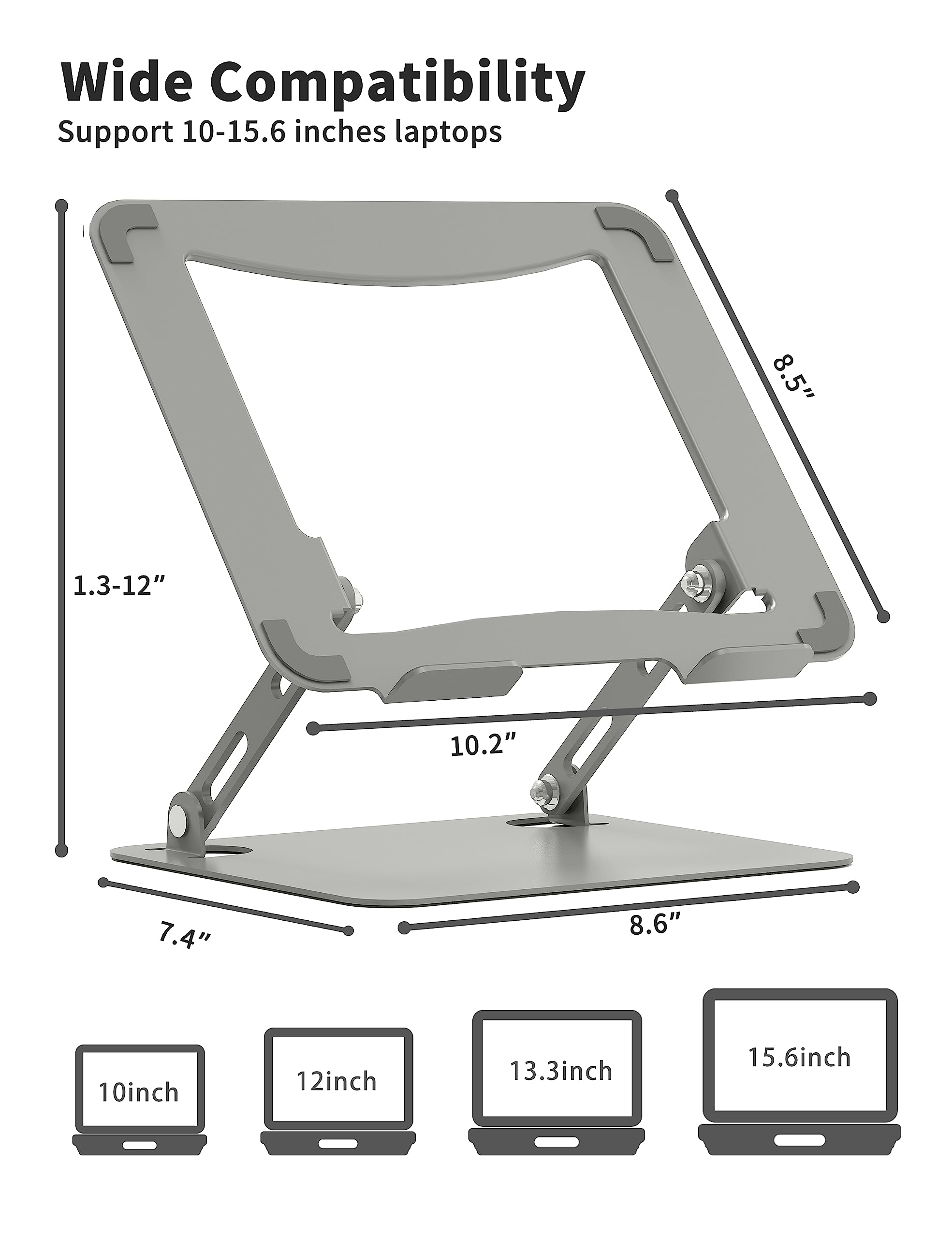 Soundance Laptop Stand For Desk, Portable Adjustable Laptop Riser, Ergonomic Design Computer Holder, Metal Laptop Mount Elevator Compatible With 10 To 15.6 Inches Pc Computer, Light Grey